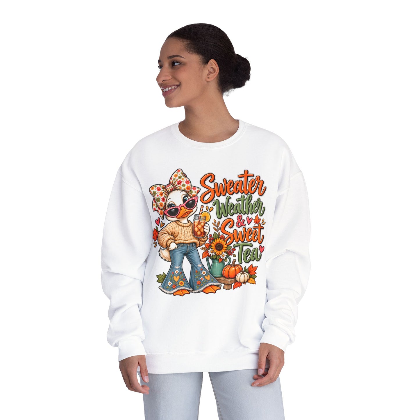 Fall Sweater Weather Crewneck Sweatshirt – Cute Pumpkin & Sunflower Graphic