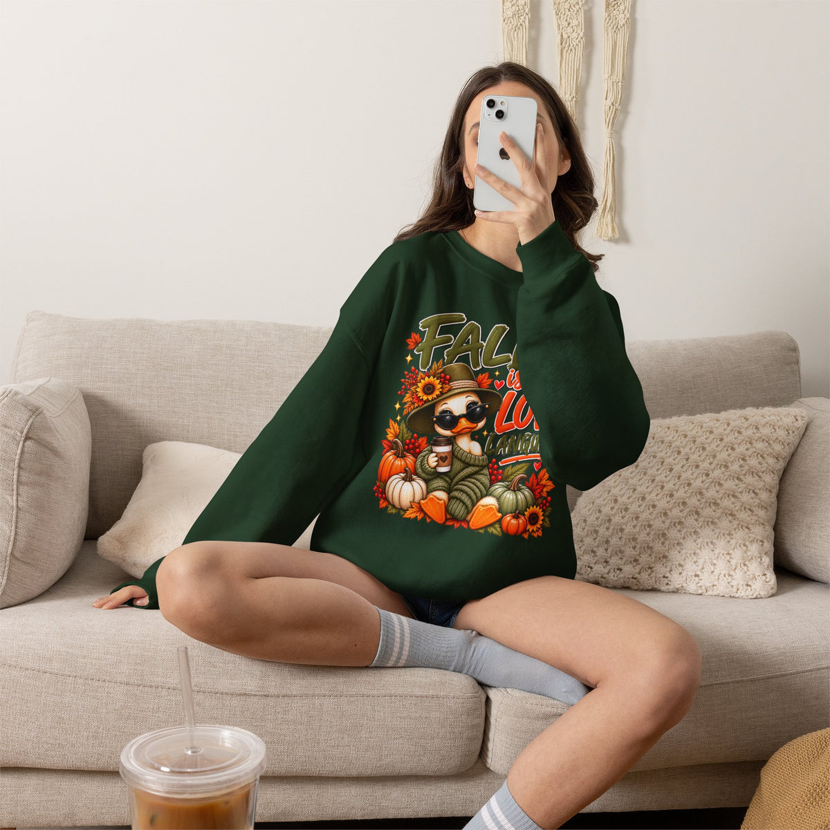 Fall Is My Love Language Sweatshirt — Cute Duck & Pumpkin Autumn Crewneck