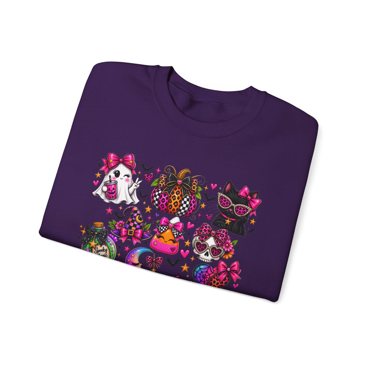 Halloween Cat & Pumpkin Crewneck Sweatshirt — Colorful Spooky Cute Design