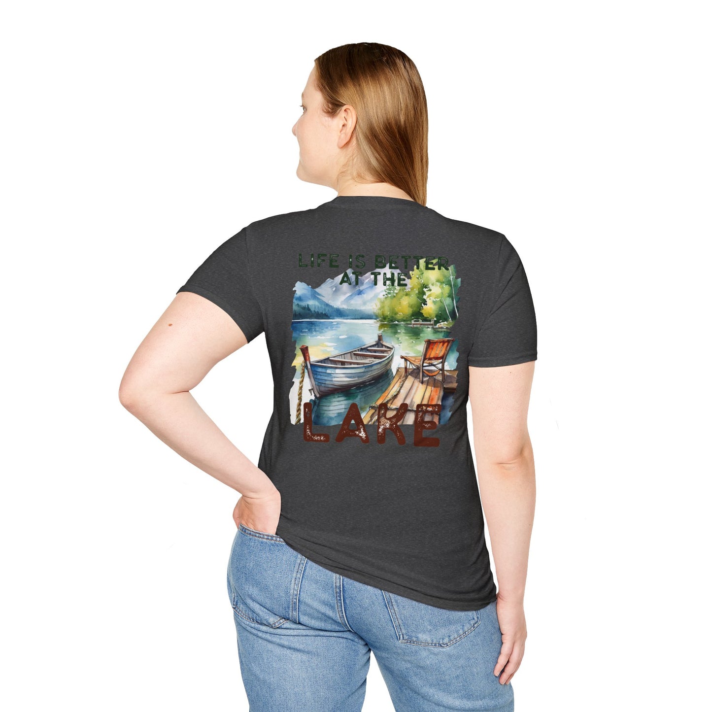 Lake Life T-Shirt — "Life Is Better at the Lake" Boat, Dock & Rocking Chair Design