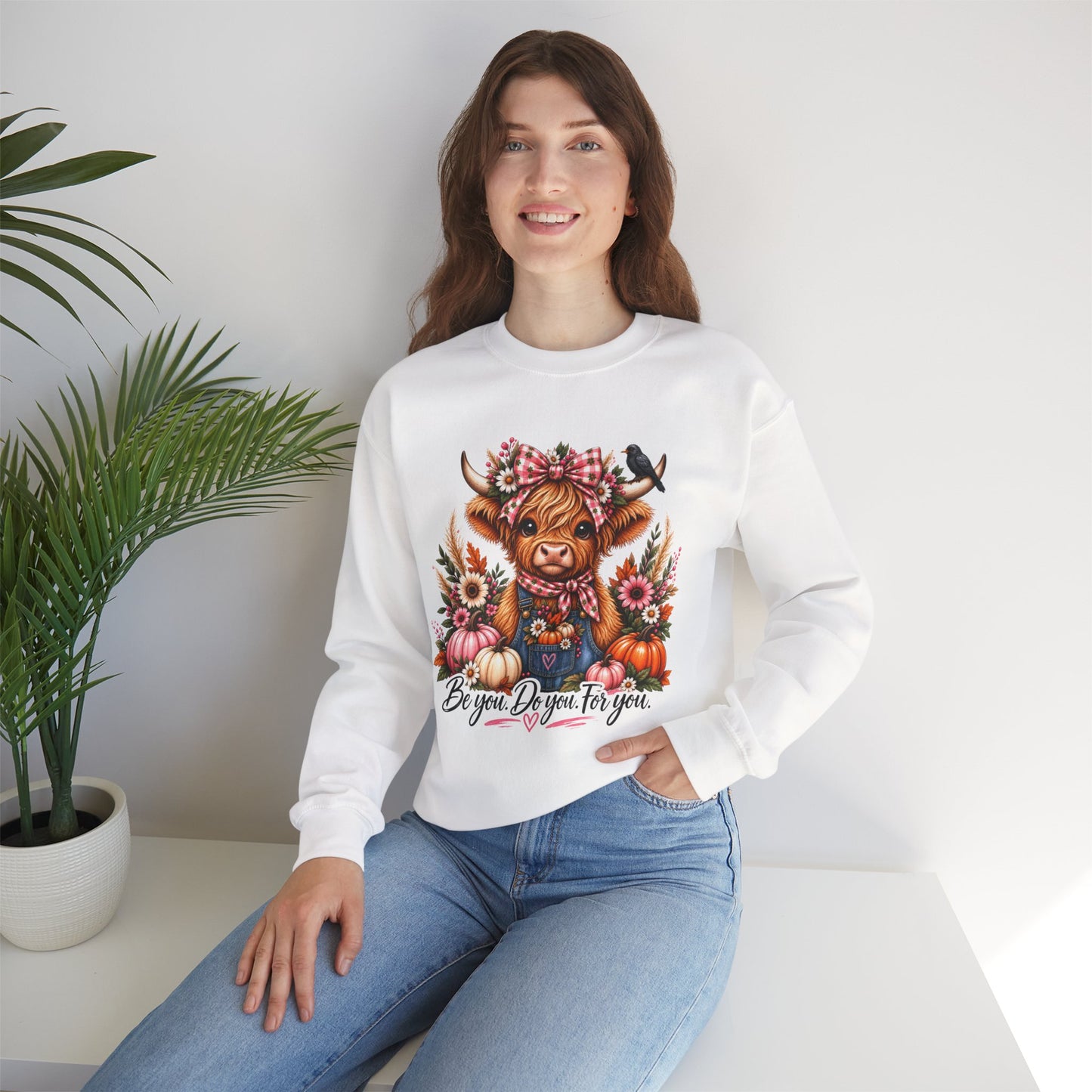 Highland Cow Floral Sweatshirt - "Be You, Do You, For You" Cozy Crewneck