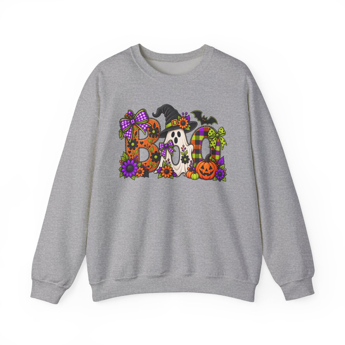 Halloween "BOO!" Crewneck Sweatshirt — Cute Spooky Ghost & Pumpkin Pullover