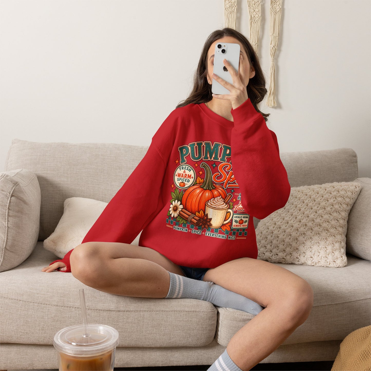 Pumpkin Spice Fall Sweatshirt — Cozy Pumpkin Latte Autumn Graphic