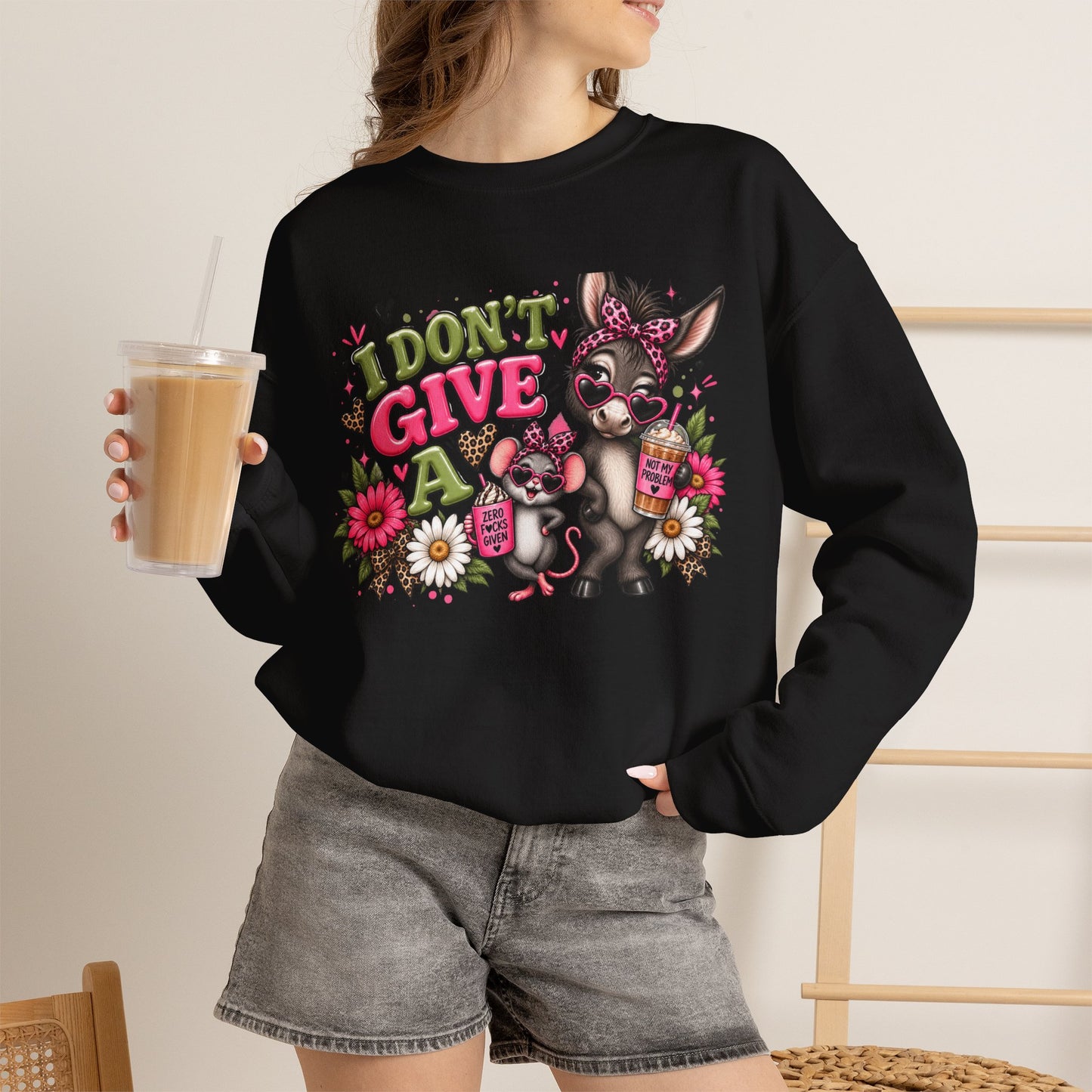 Cute Don’t Give A — Mouse & Donkey Graphic Sweatshirt