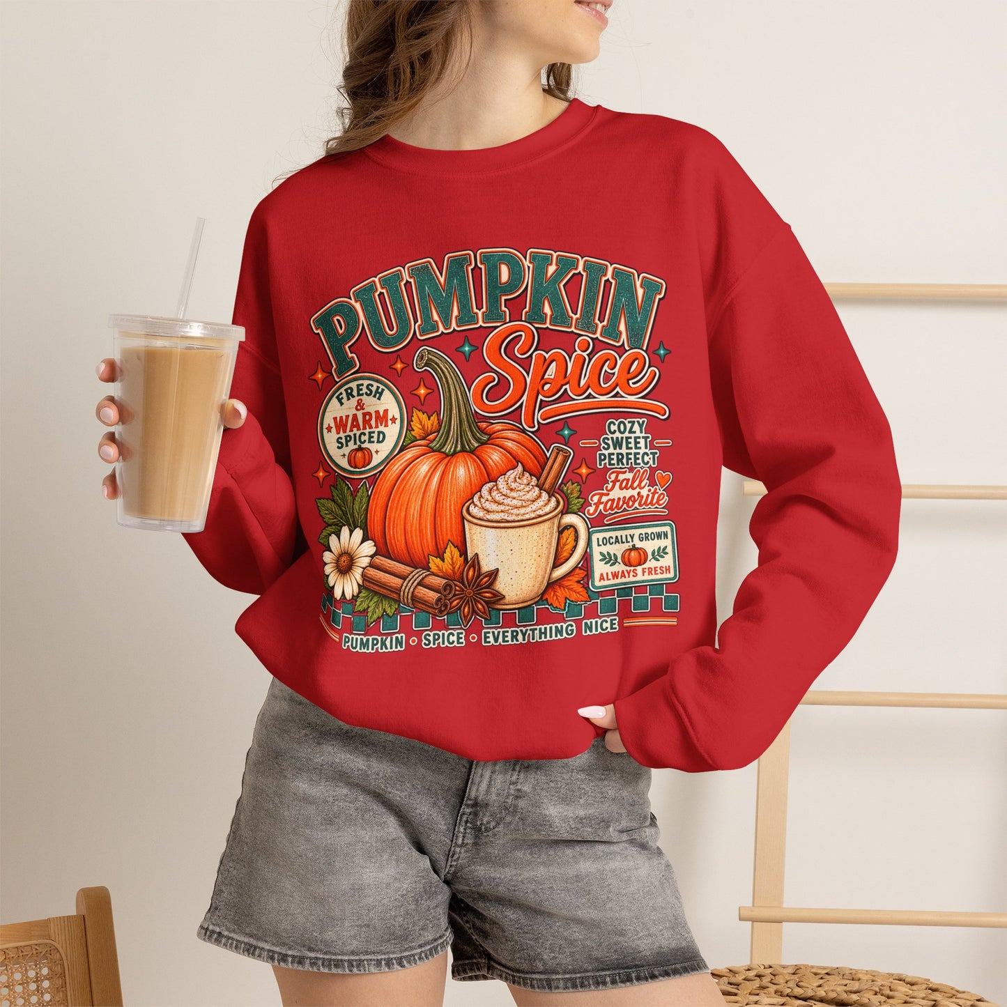 Pumpkin Spice Fall Sweatshirt — Cozy Pumpkin Latte Autumn Graphic