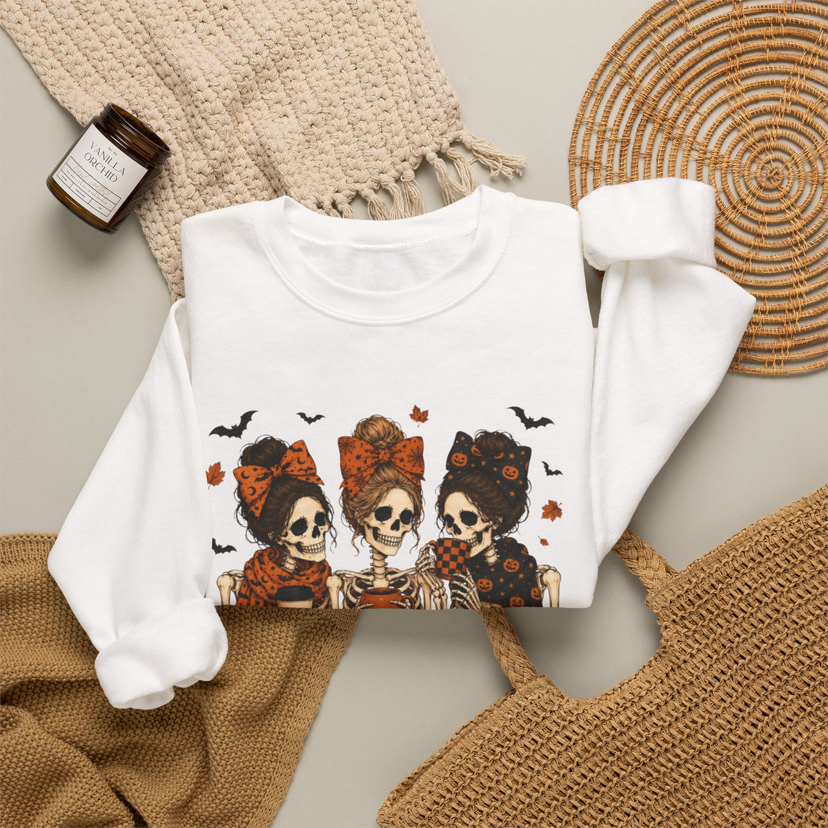 Skeleton Sisters Crewneck Sweatshirt — Halloween Day of the Dead Gothic Graphic