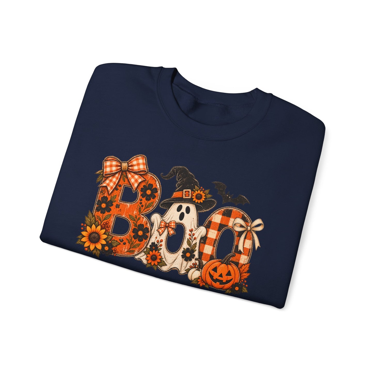 Halloween "Boo" Crewneck Sweatshirt — Cute Pumpkin & Ghost Fall Pullover