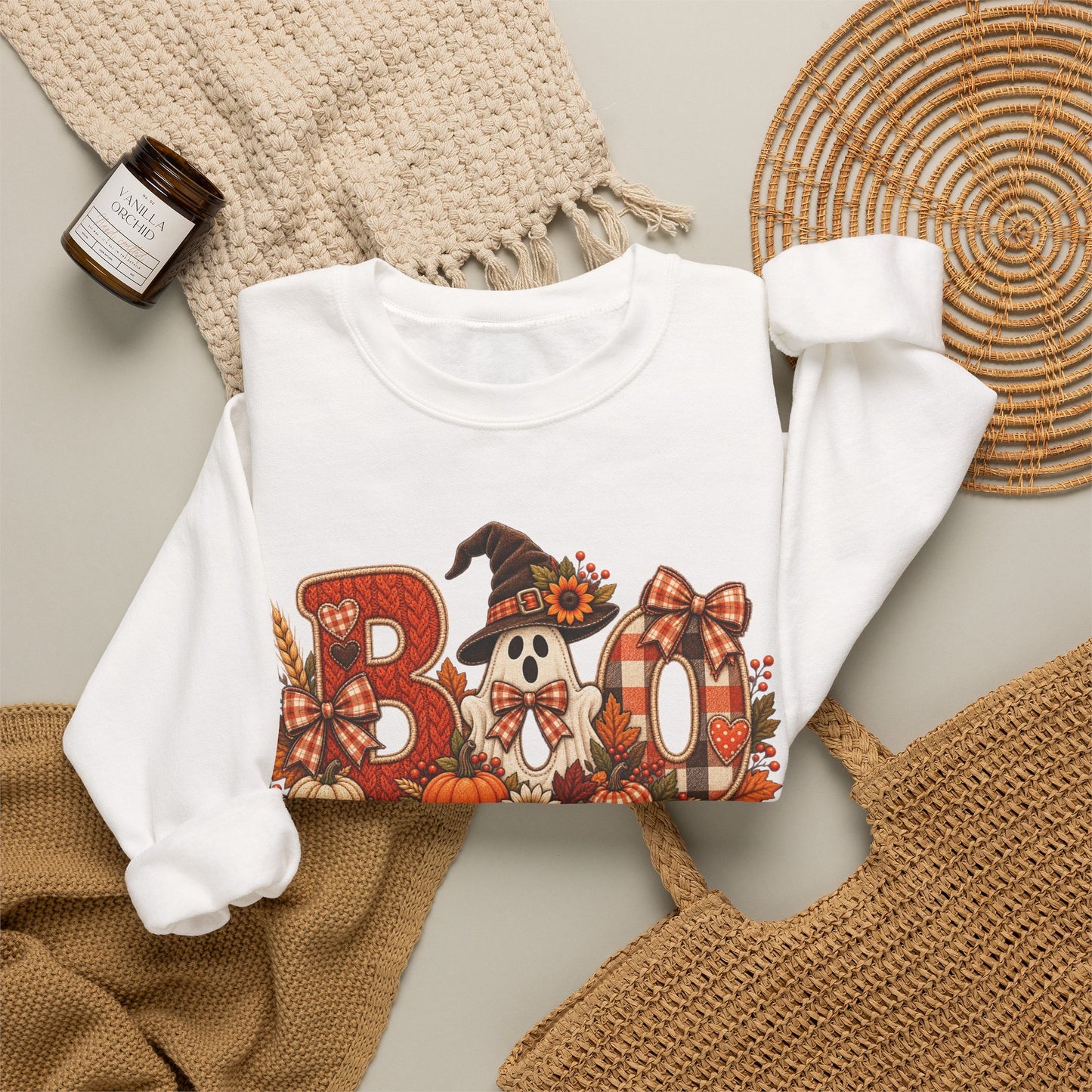 Halloween 'Boo' Crewneck Sweatshirt — Cute Autumn Ghost Pumpkin Design