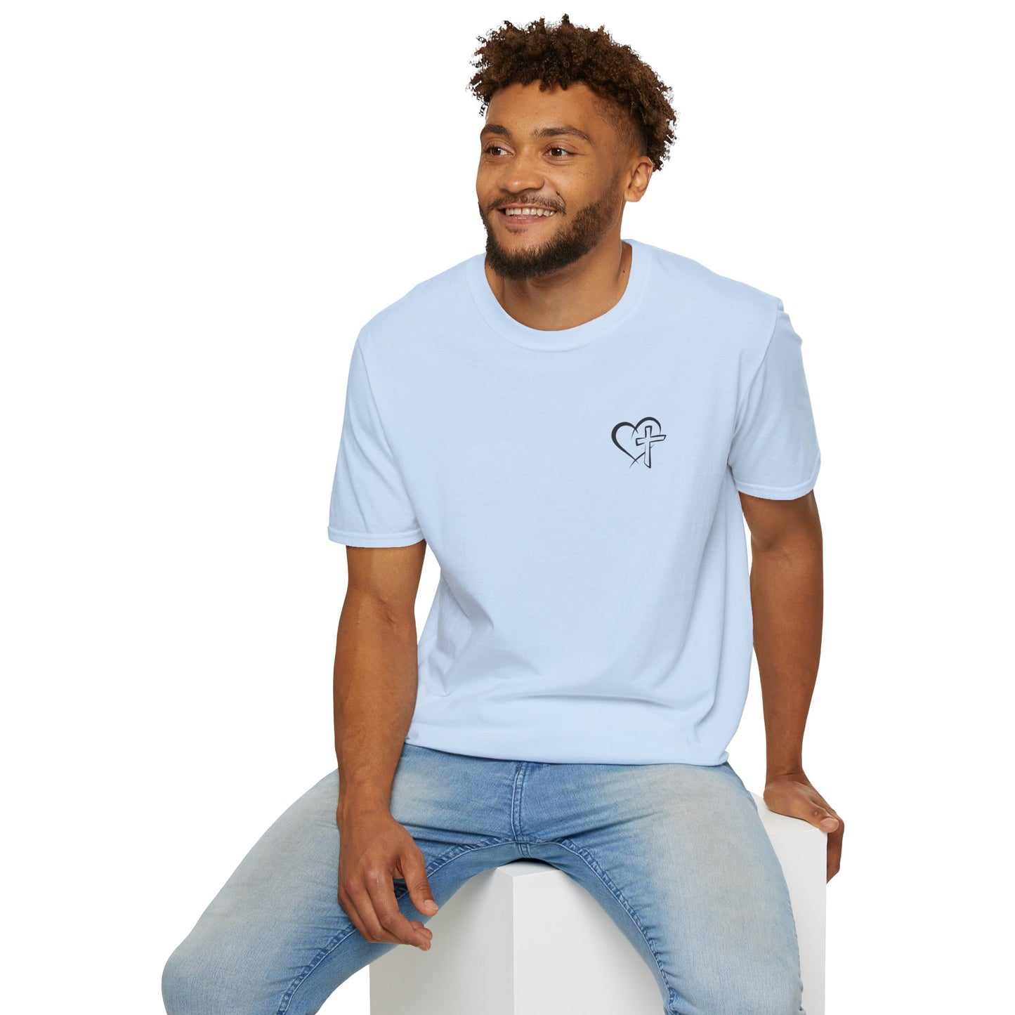Minimal Heart & Cross T‑Shirt — Faith-Inspired Chest Logo