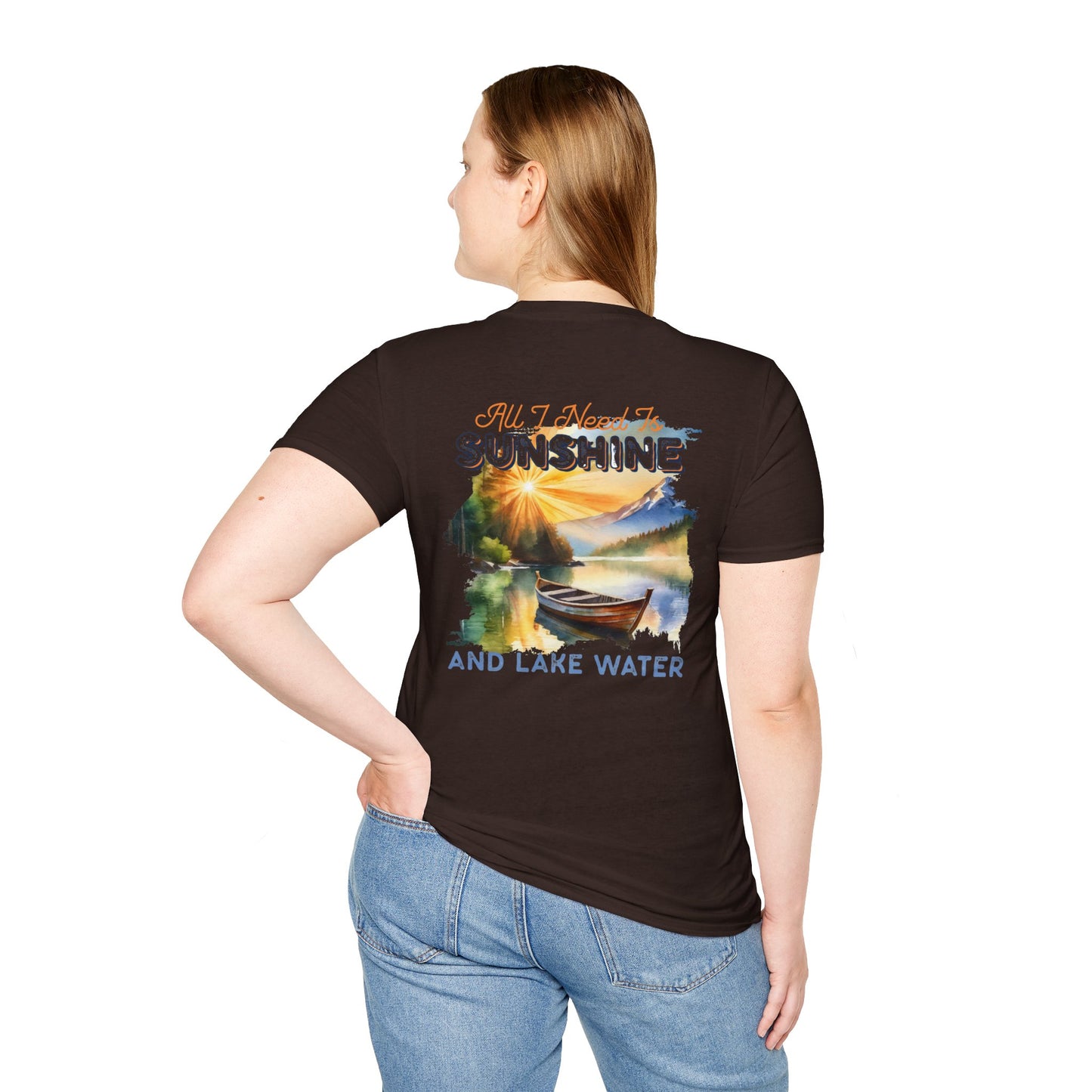 Sunshine & Lake Water Sunset T-Shirt — Boat on Lake View