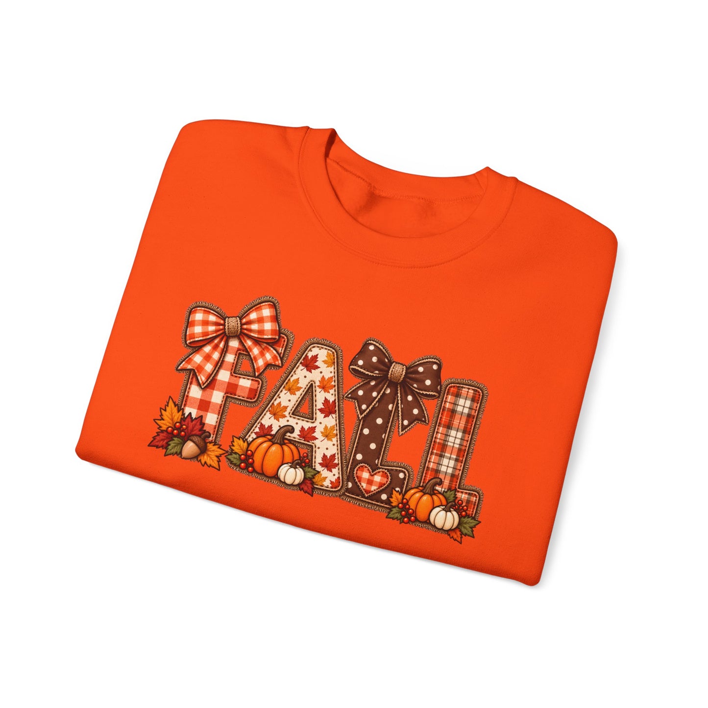 Fall Plaid Crewneck Sweatshirt — Autumn Pumpkins & Bows Design