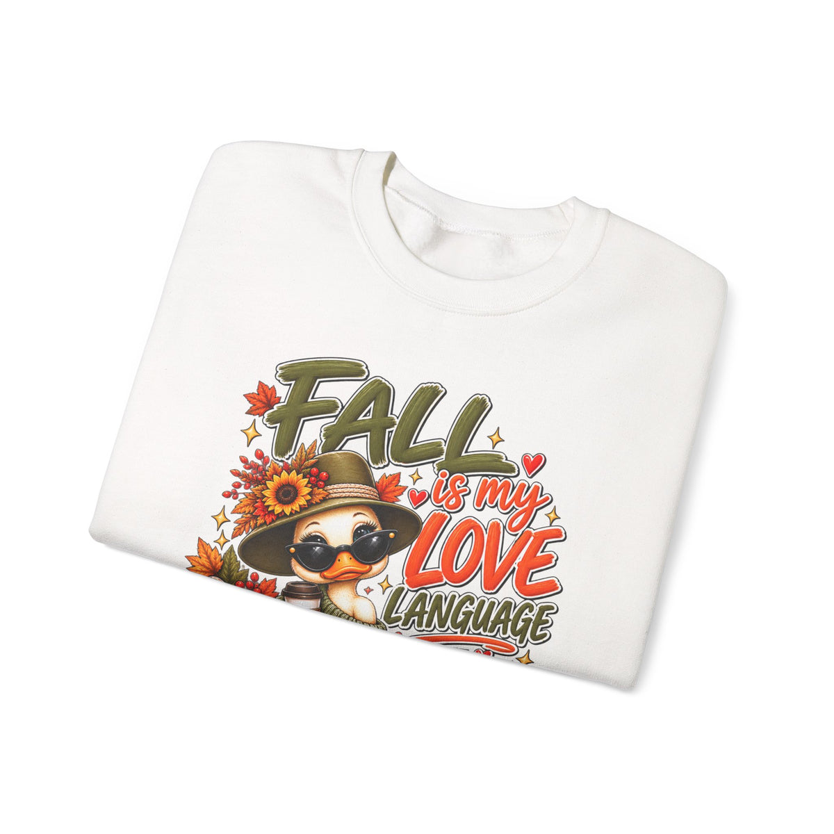 Fall Is My Love Language Sweatshirt — Cute Duck & Pumpkin Autumn Crewneck