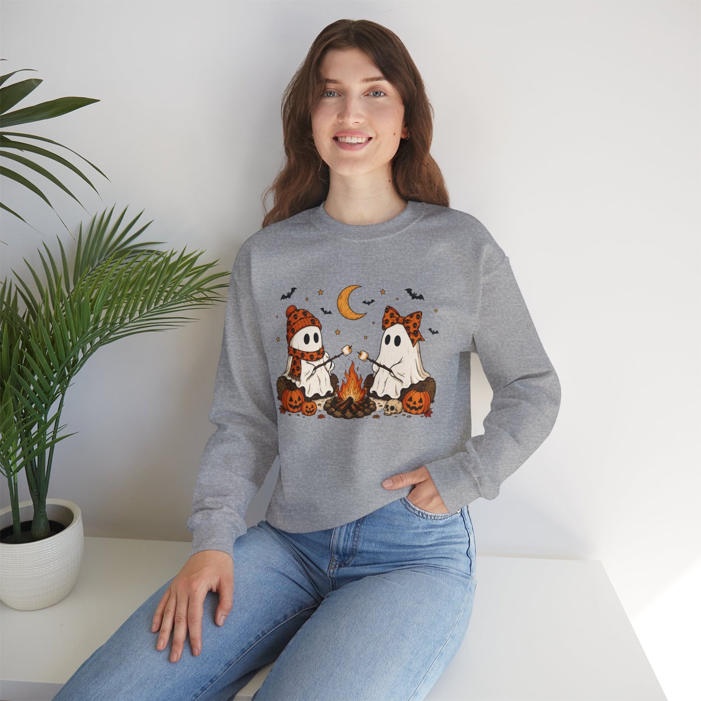 Halloween Ghost Campfire Sweatshirt – Cute Spooky Pumpkin Graphic Crewneck