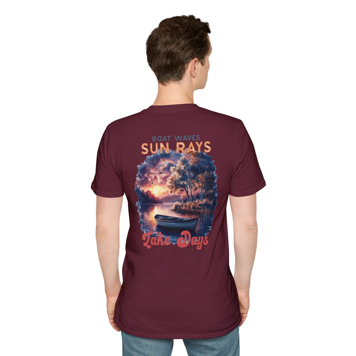 Lake Days Sunset Boat T-Shirt — Boat, Waves & Sun Rays