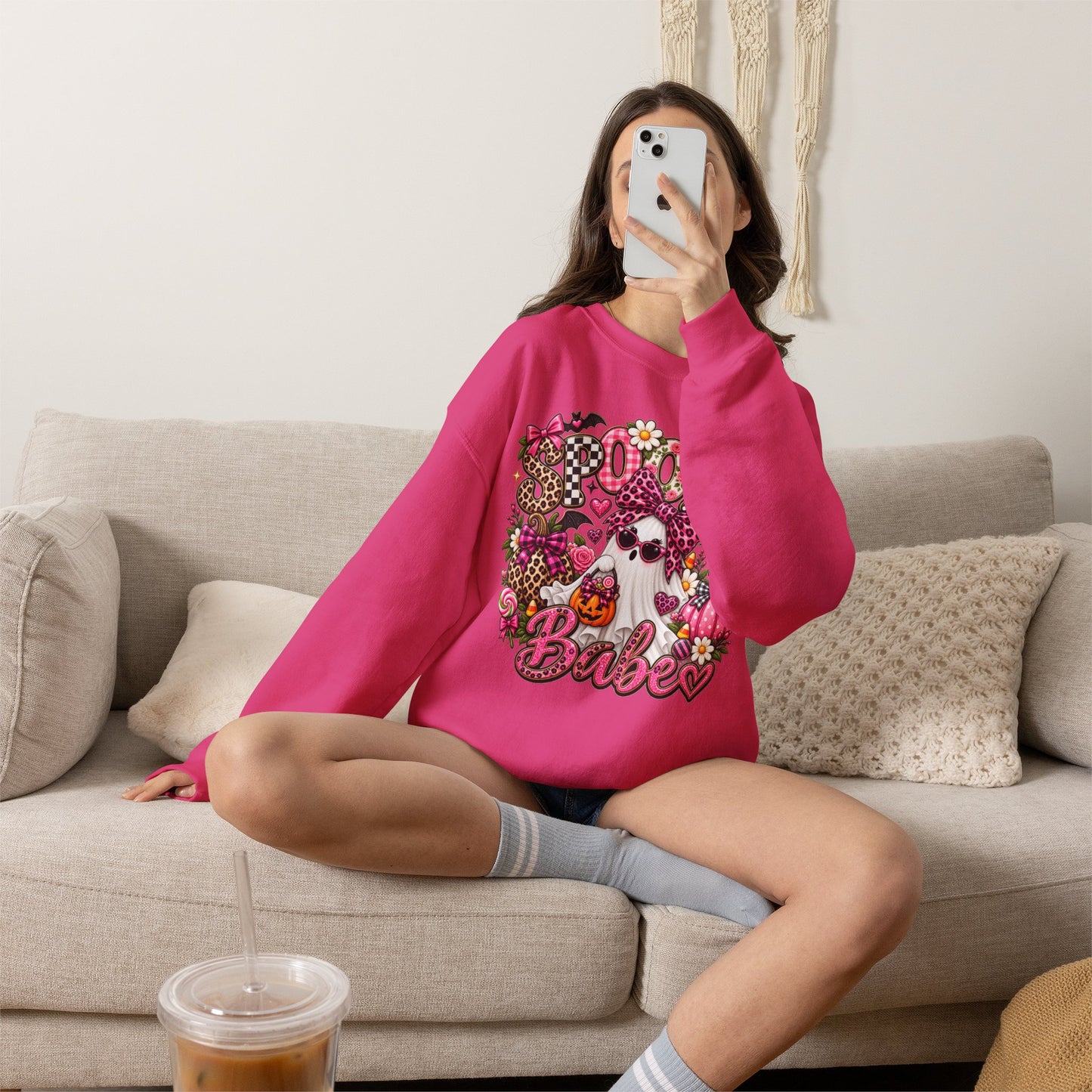 Crewneck Sweatshirt — 'Spooky Babe' Cute Halloween Ghost Graphic