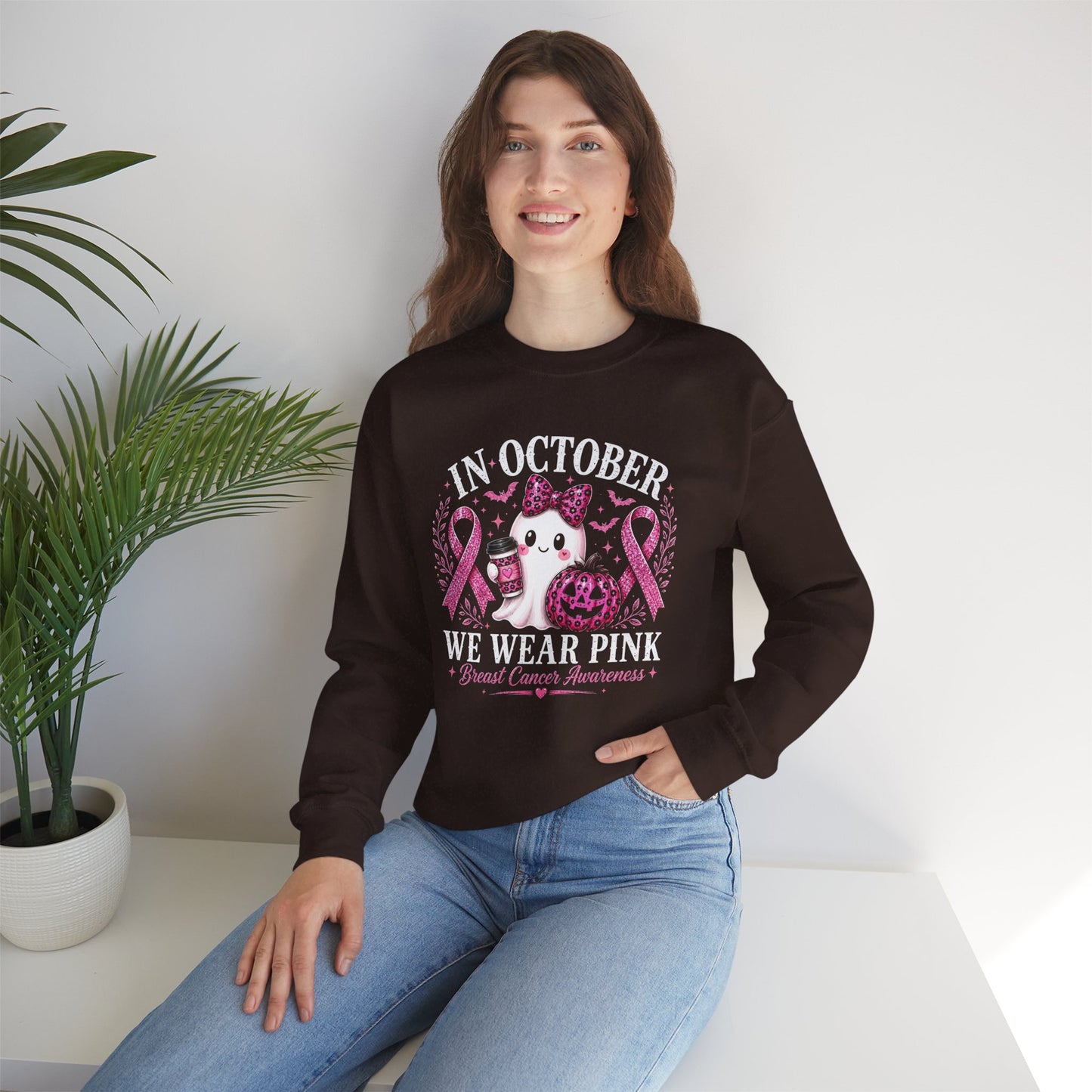 Breast Cancer Awareness Sweatshirt — "In October We Wear Pink" Cute Unicorn Design