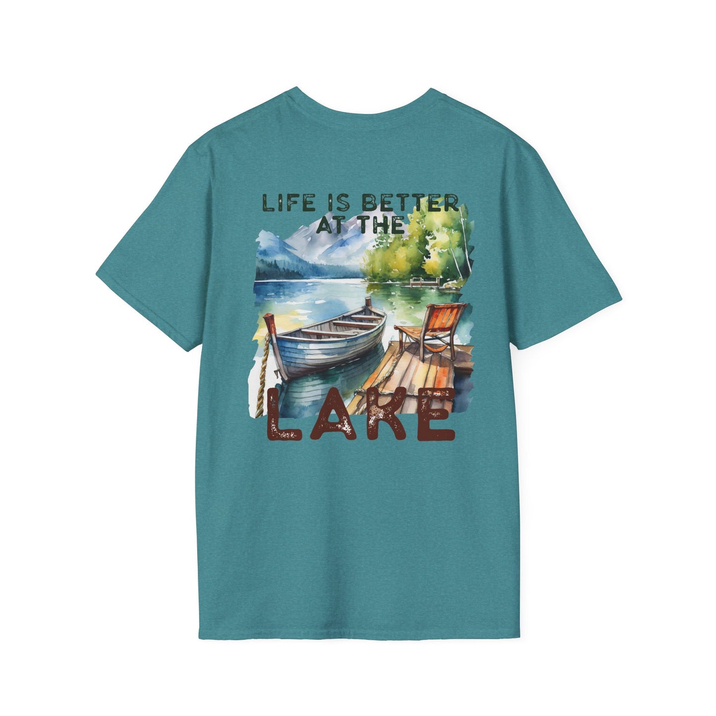 Lake Life T-Shirt — "Life Is Better at the Lake" Boat, Dock & Rocking Chair Design