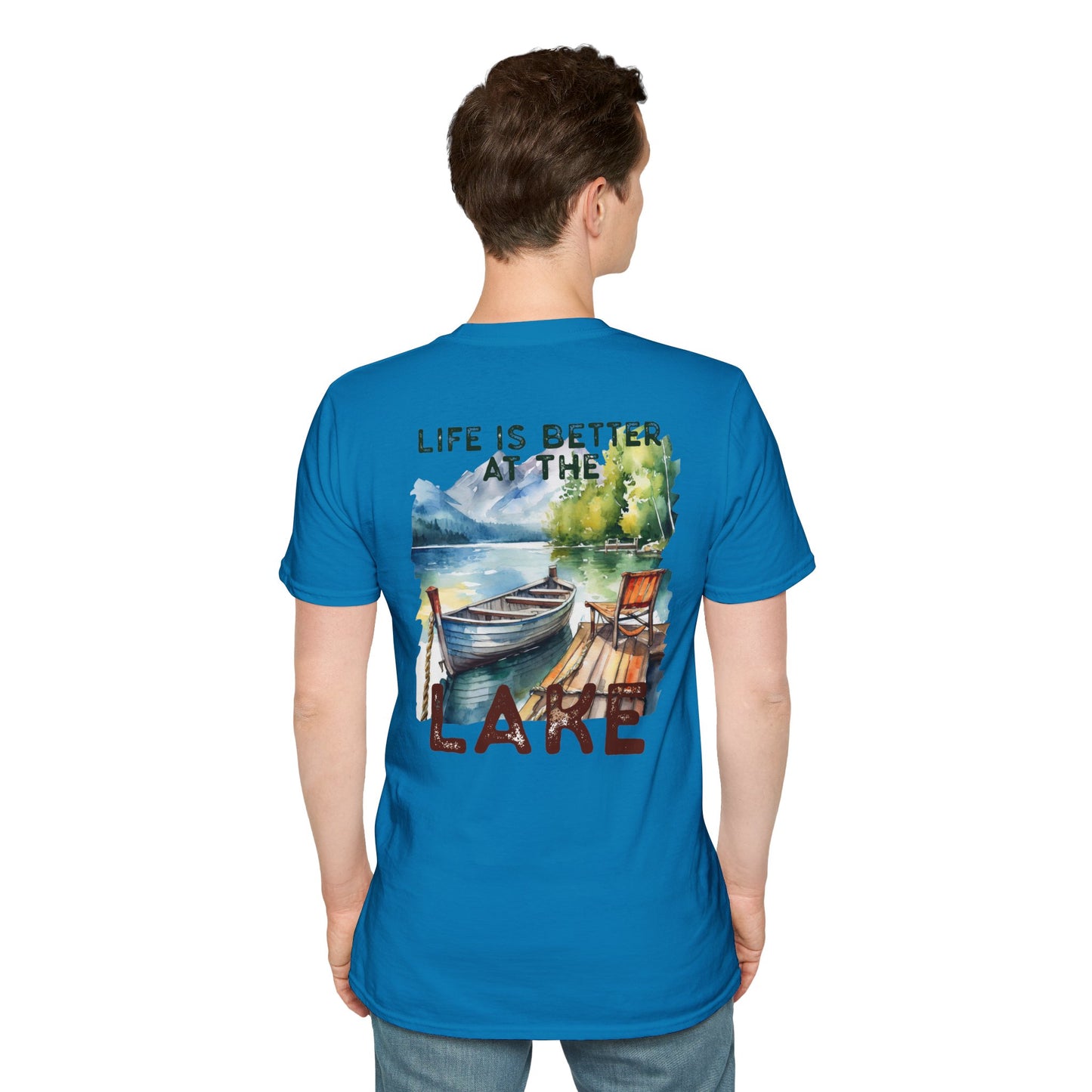 Lake Life T-Shirt — "Life Is Better at the Lake" Boat, Dock & Rocking Chair Design