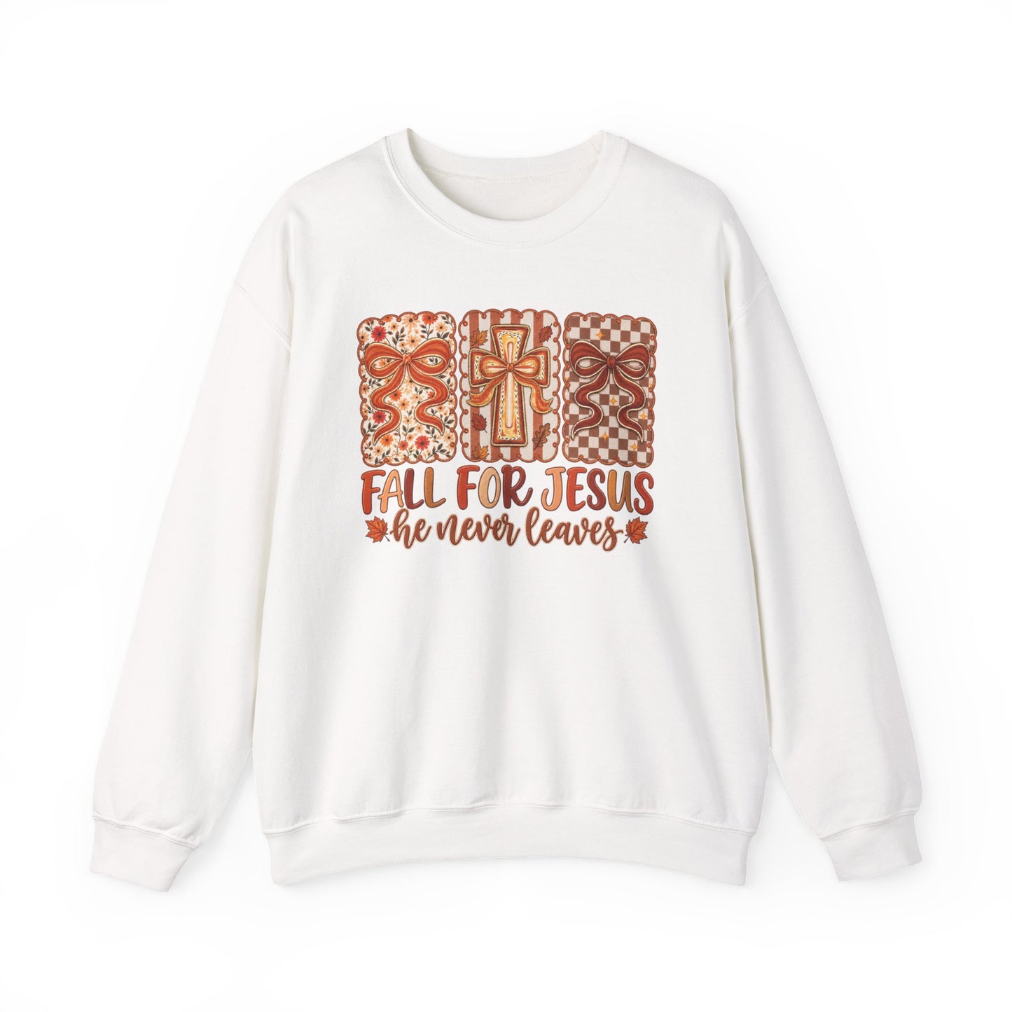 Crewneck Sweatshirt — Fall For Jesus Graphic, Autumn Leaves Faith Sweatshirt