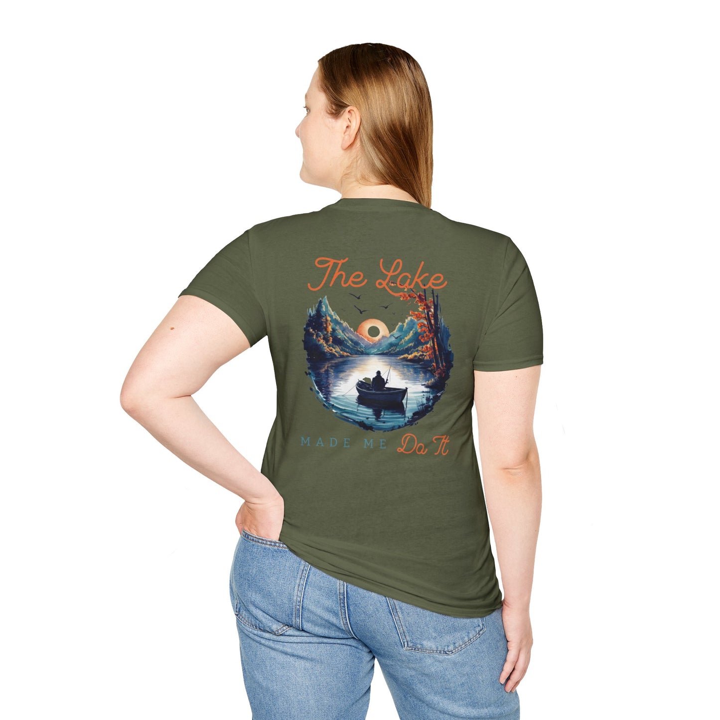 The Lake Made Me Do It Fishing Tee — Sunset Boat Graphic T-Shirt