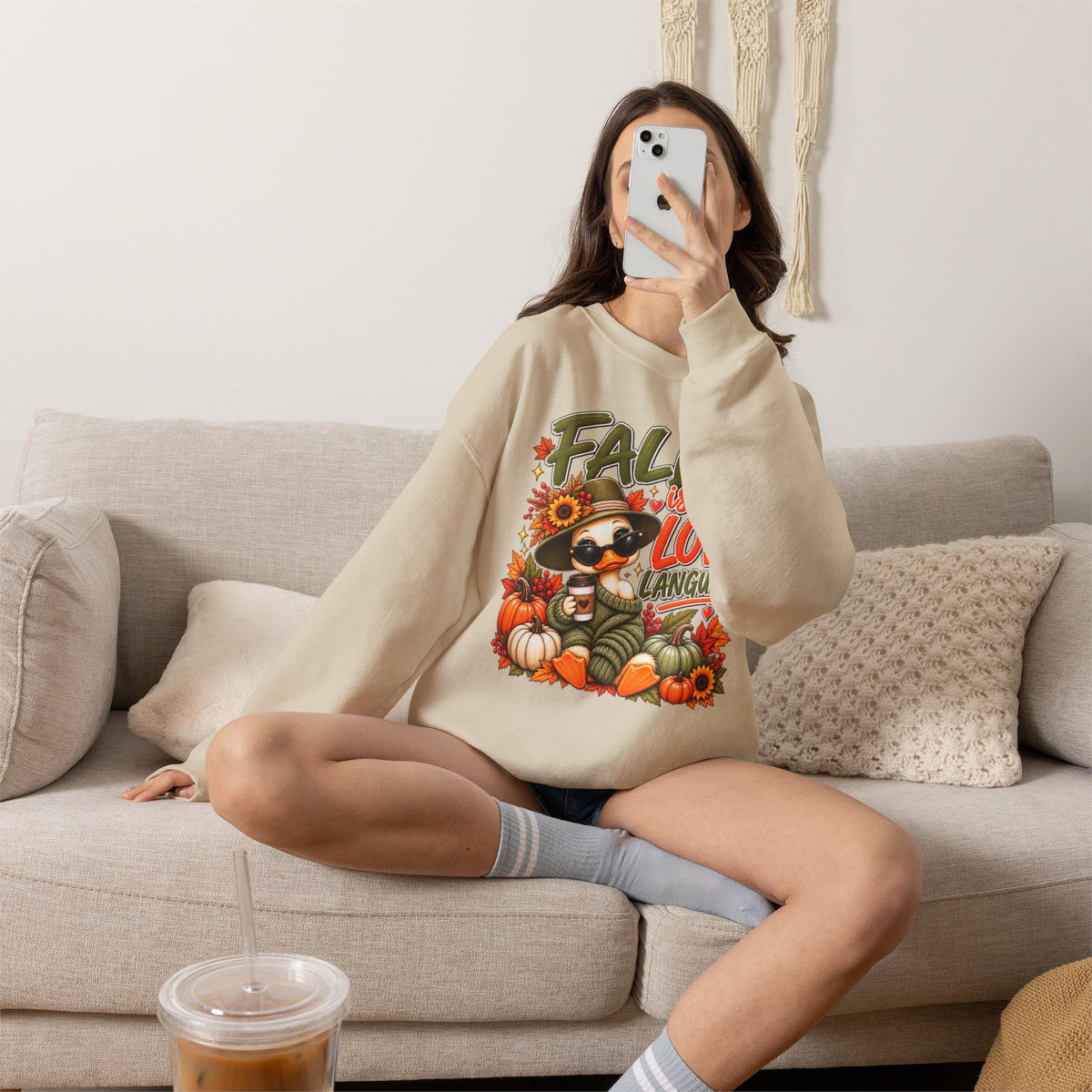 Fall Is My Love Language Sweatshirt — Cute Duck & Pumpkin Autumn Crewneck