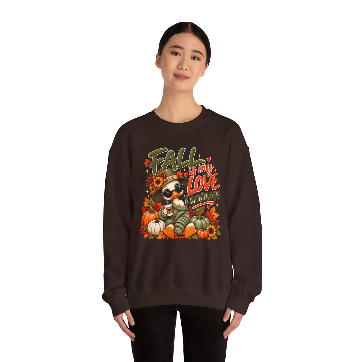 Fall Is My Love Language Sweatshirt — Cute Duck & Pumpkin Autumn Crewneck