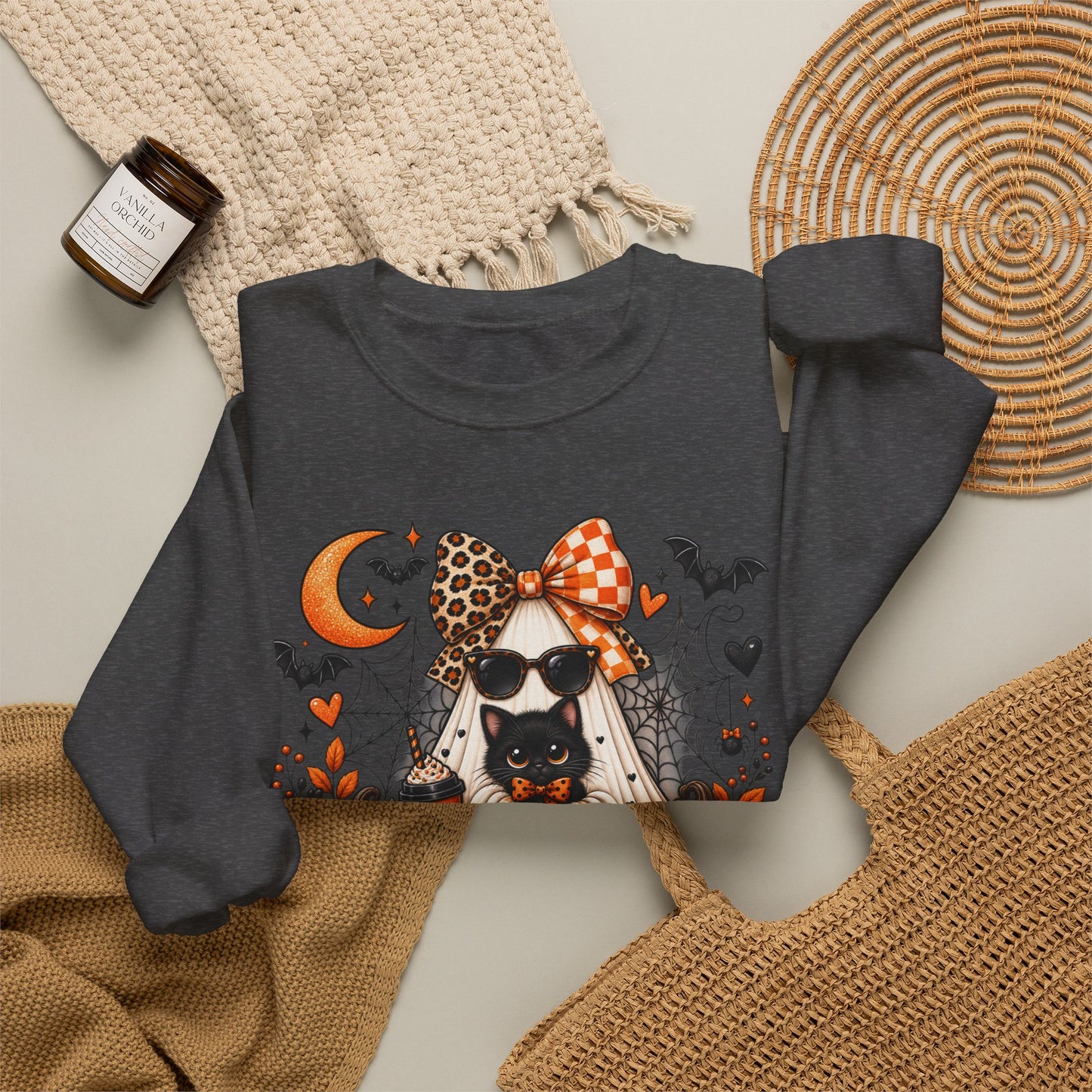 Halloween Black Cat Crewneck Sweatshirt — Cute Spooky Fall Sweater