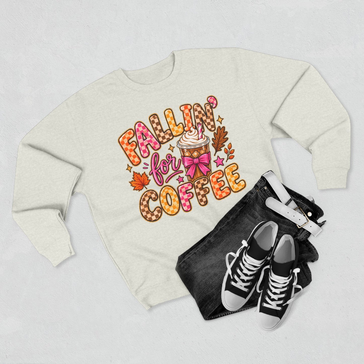 Falling for Coffee Sweatshirt | Fall Coffee Illustration, Leaves, Whipped Cream