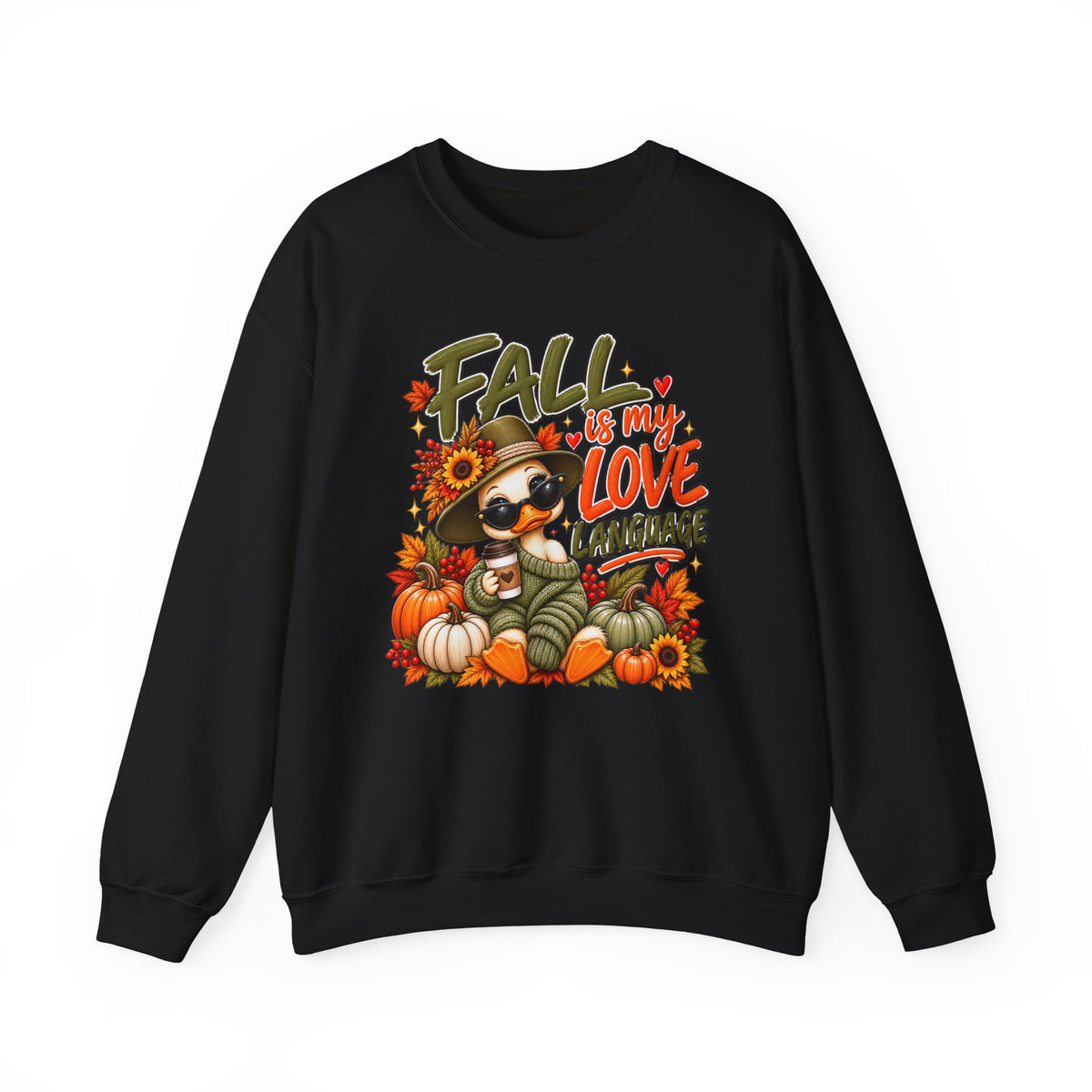 Fall Is My Love Language Sweatshirt — Cute Duck & Pumpkin Autumn Crewneck