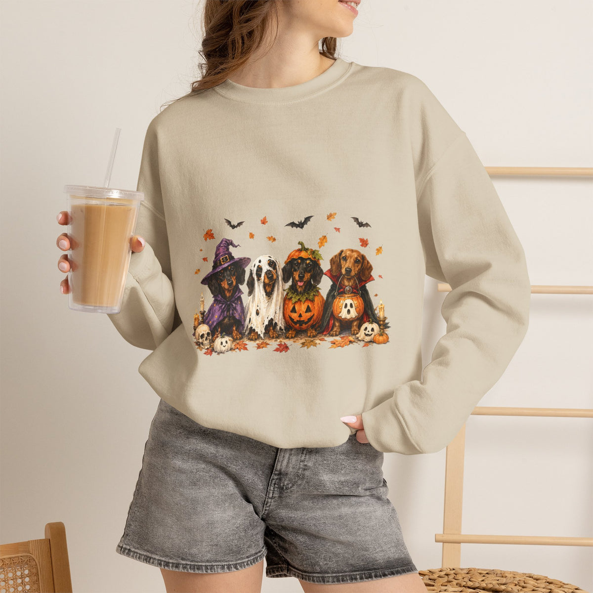 Halloween Dogs Crewneck Sweatshirt — Cute Pups in Witch Hats & Jack‑o’‑Lanterns