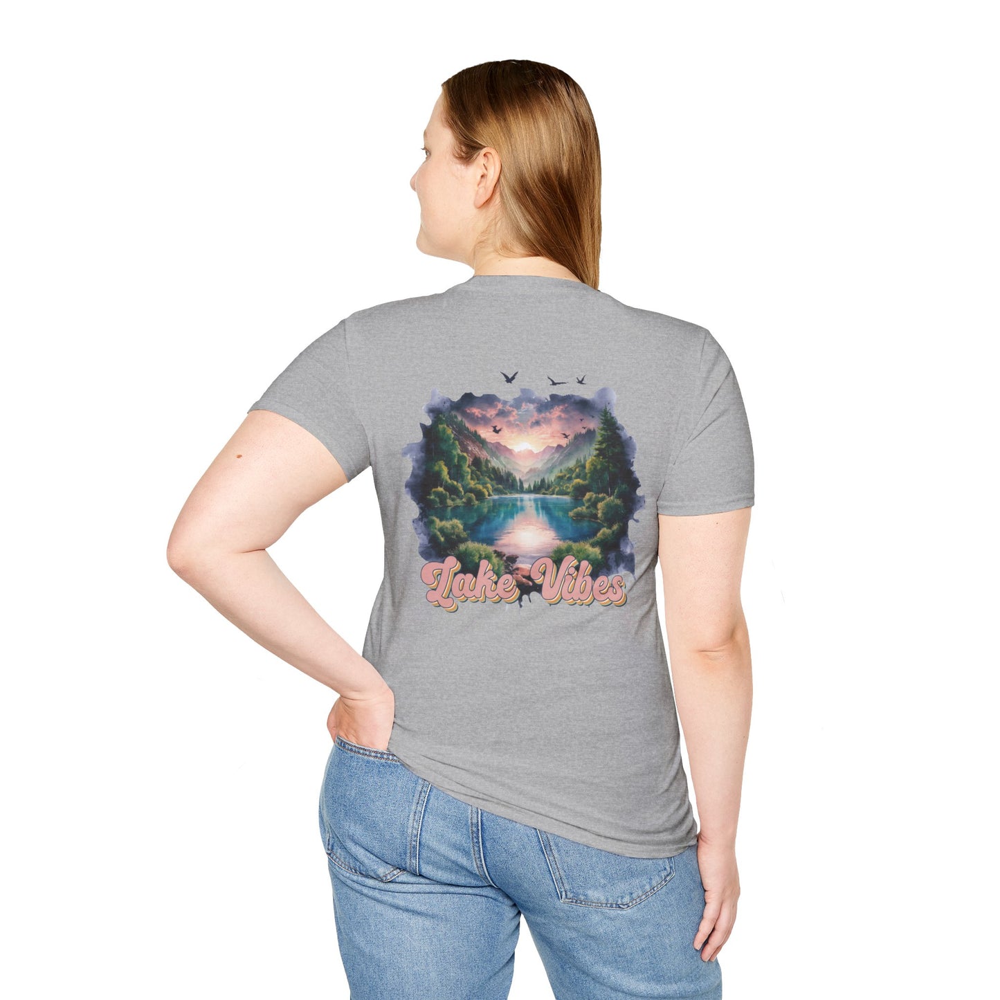 Lake Vibes T-Shirt — Pastel Scenic Watercolor Lake Tee