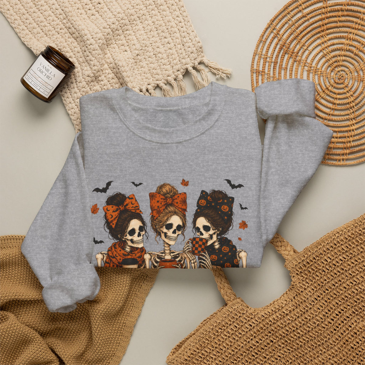 Skeleton Sisters Crewneck Sweatshirt — Halloween Day of the Dead Gothic Graphic