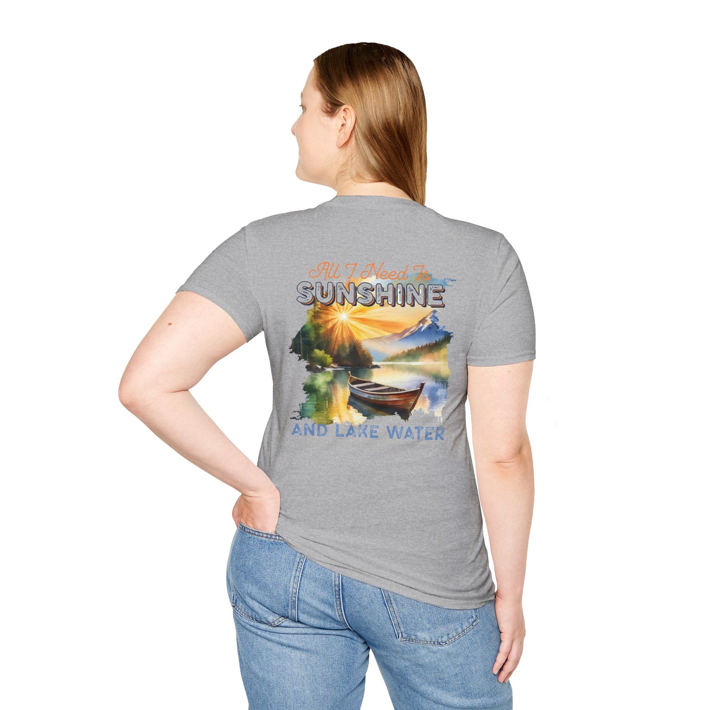 Sunshine & Lake Water Sunset T-Shirt — Boat on Lake View