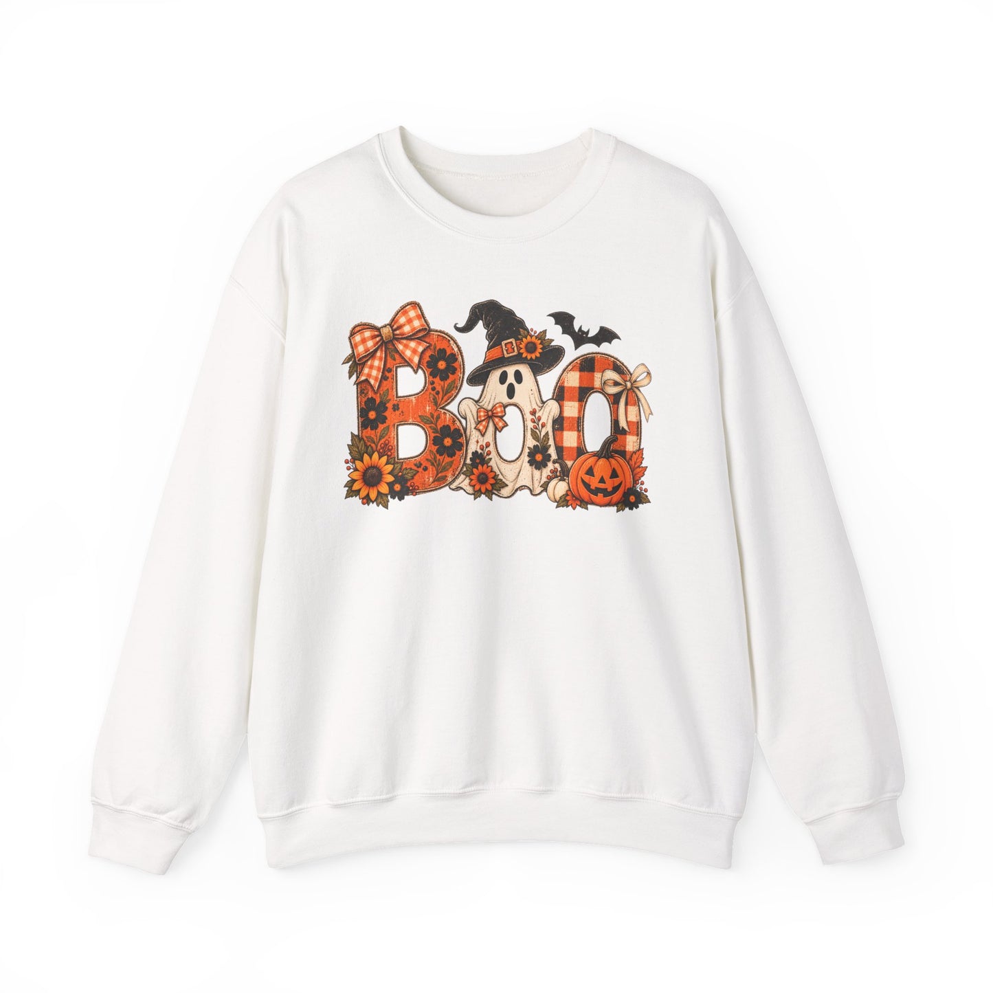 Halloween "Boo" Crewneck Sweatshirt — Cute Pumpkin & Ghost Fall Pullover