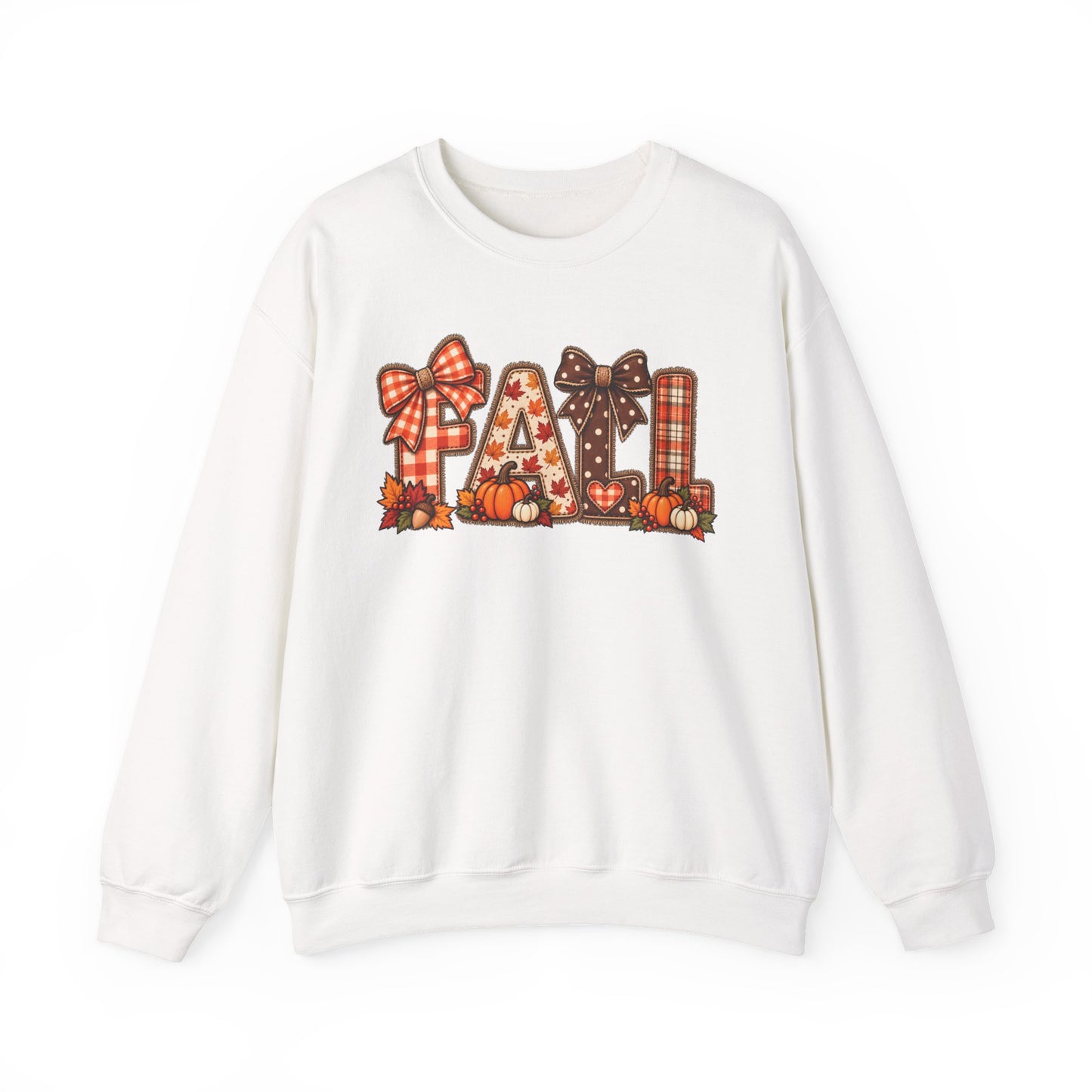 Fall Plaid Crewneck Sweatshirt — Autumn Pumpkins & Bows Design
