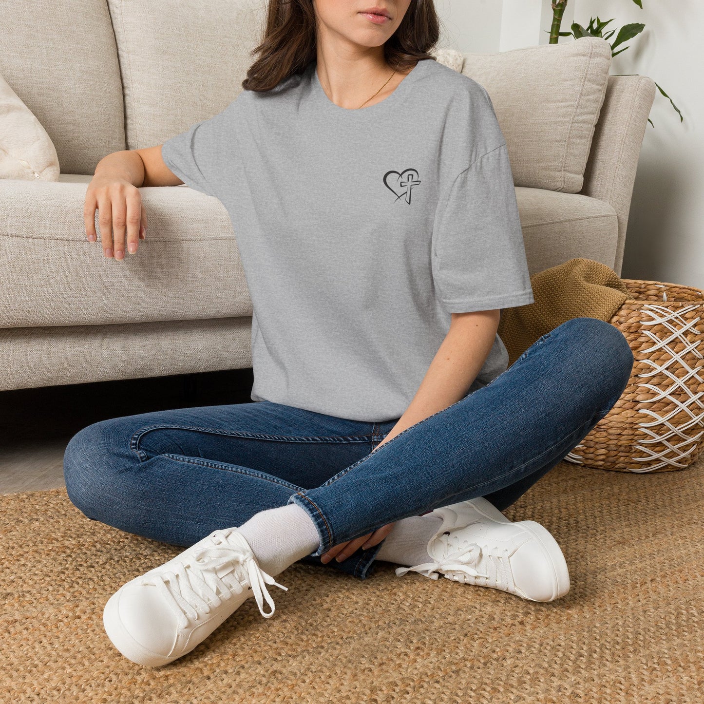 Faith Heart T-Shirt — Minimal Cross Heart Christian Tee