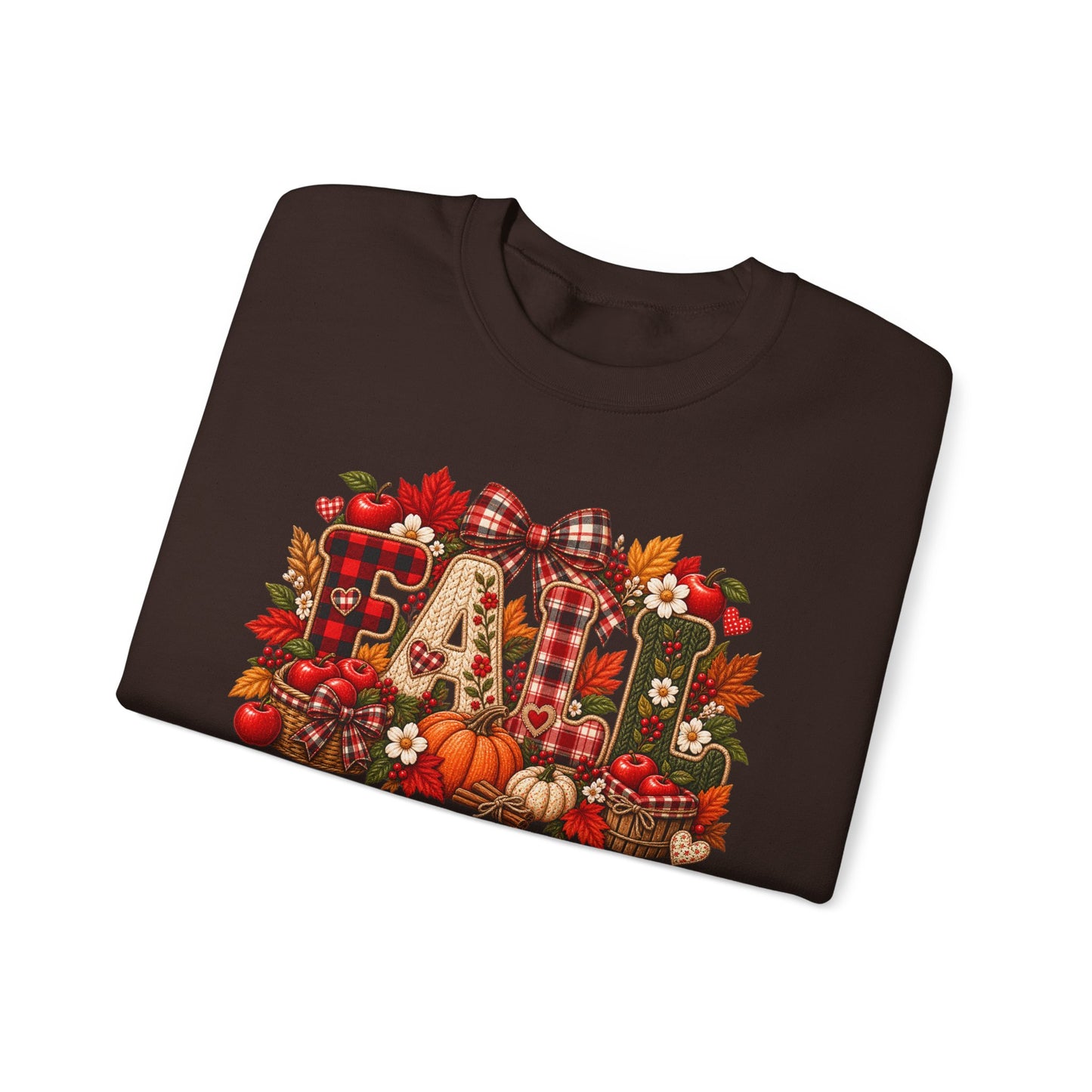 Fall Farmhouse Crewneck Sweatshirt — Pumpkin, Plaid & Autumn Decor Graphic