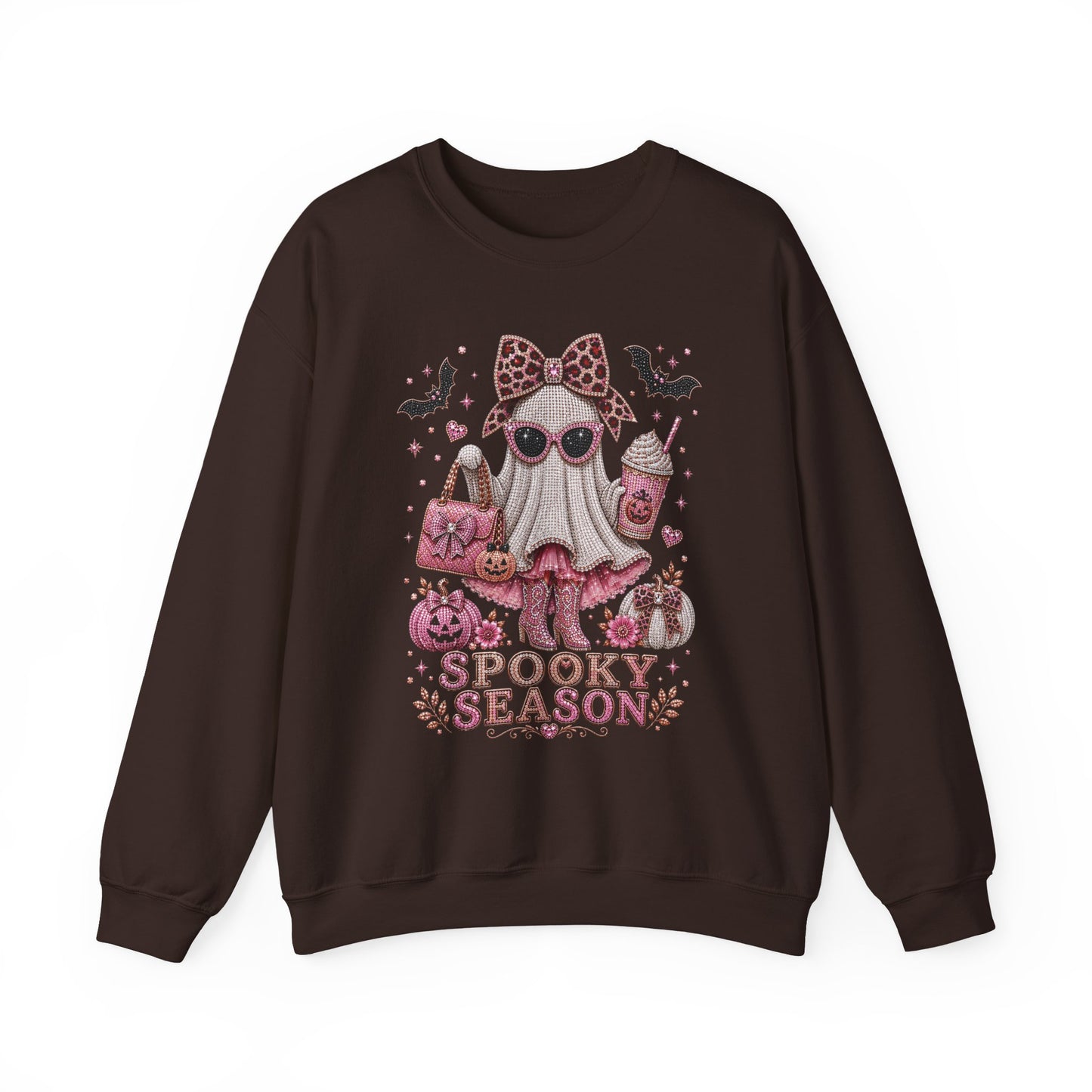 Spooky Season Ghost Crewneck Sweatshirt — Cute Pink Halloween Graphic