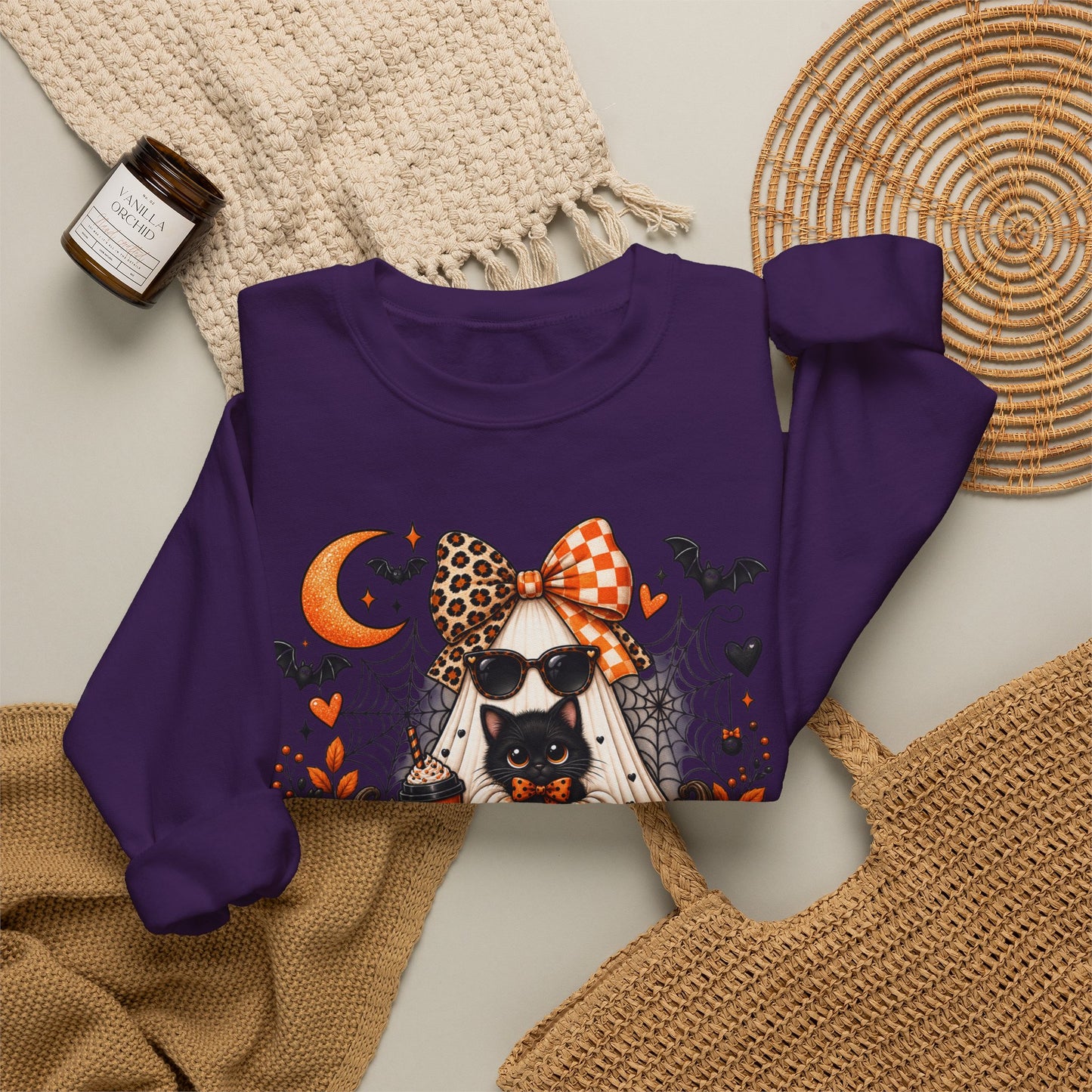 Halloween Black Cat Crewneck Sweatshirt — Cute Spooky Fall Sweater