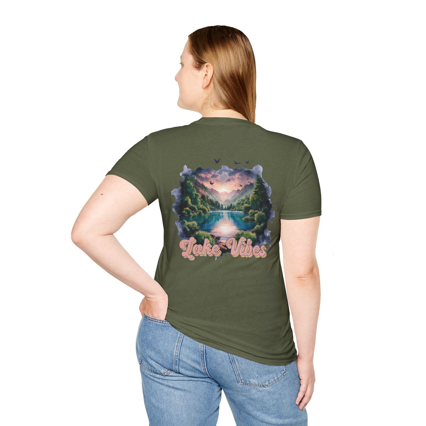 Lake Vibes T-Shirt — Pastel Scenic Watercolor Lake Tee