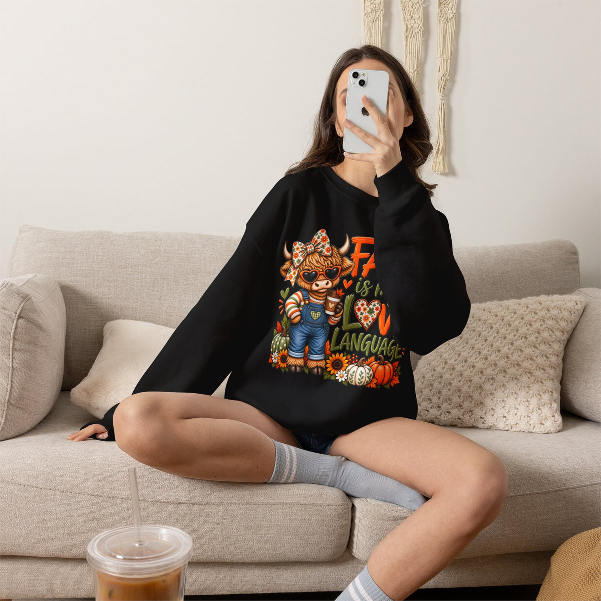 Fall Is My Love Language Sweatshirt — Cute Autumn Cow Graphic Crewneck