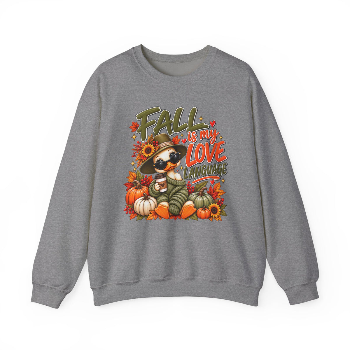 Fall Is My Love Language Sweatshirt — Cute Duck & Pumpkin Autumn Crewneck