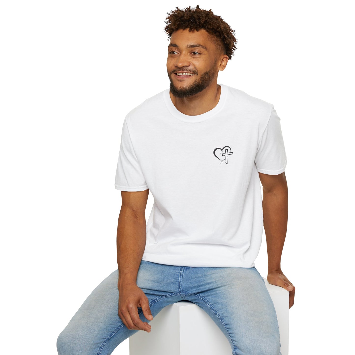 Minimal Heart & Cross Chest T-Shirt — Christian Faith Tee