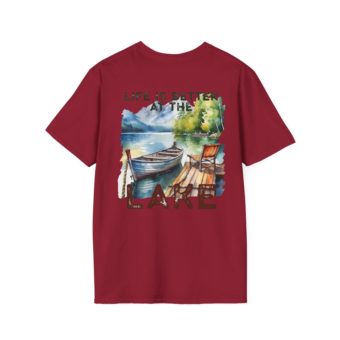 Lake Life T-Shirt — "Life Is Better at the Lake" Boat, Dock & Rocking Chair Design
