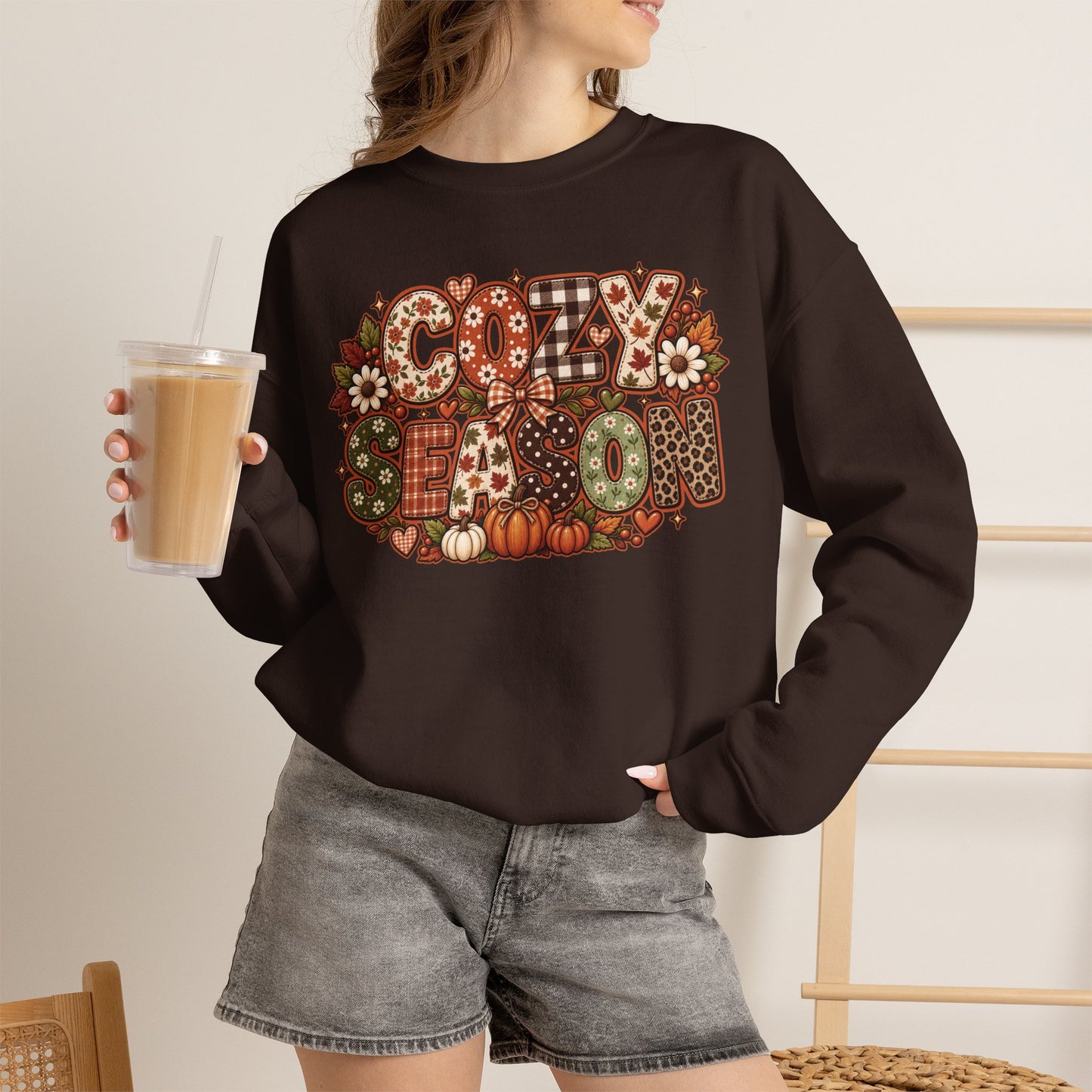 Cozy Fall Lettering sweatshirt | Autumn Pumpkin Leaves Crewneck