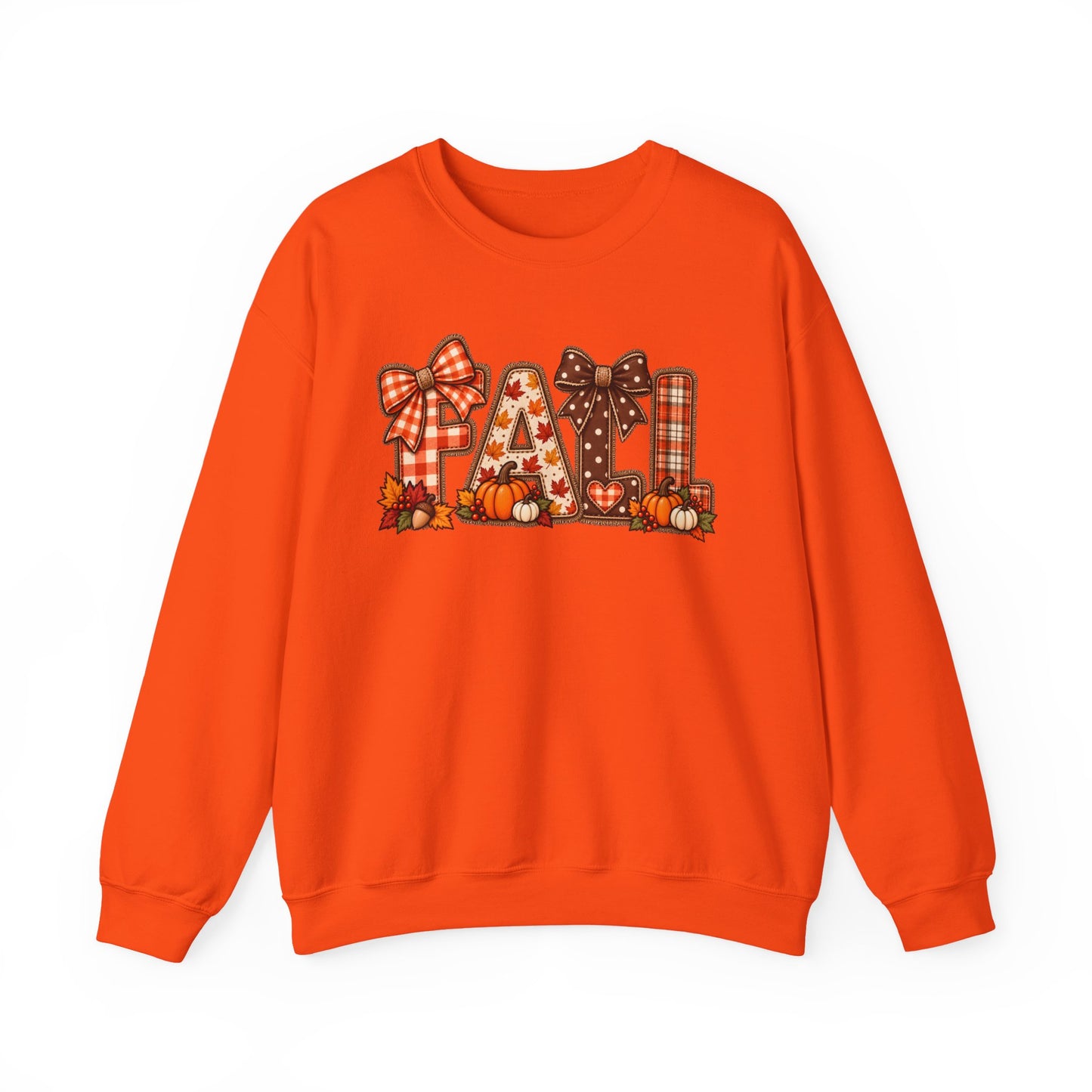Fall Graphic Crewneck Sweatshirt — Plaid Pumpkin Autumn Design