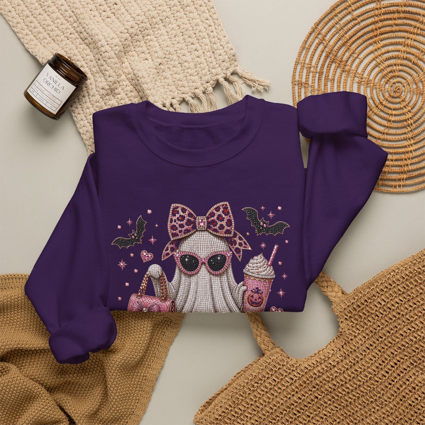 Spooky Season Ghost Crewneck Sweatshirt — Cute Pink Halloween Graphic
