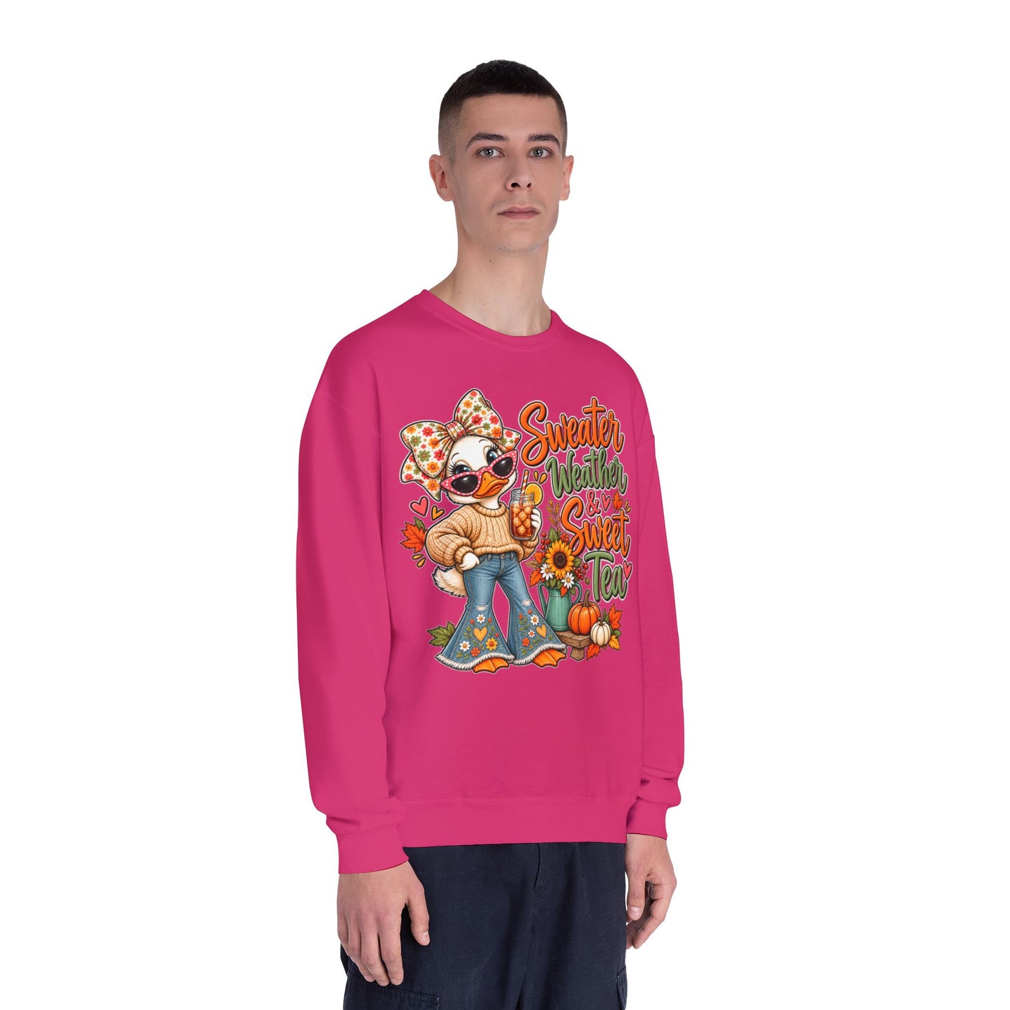 Fall Sweater Weather Crewneck Sweatshirt – Cute Pumpkin & Sunflower Graphic