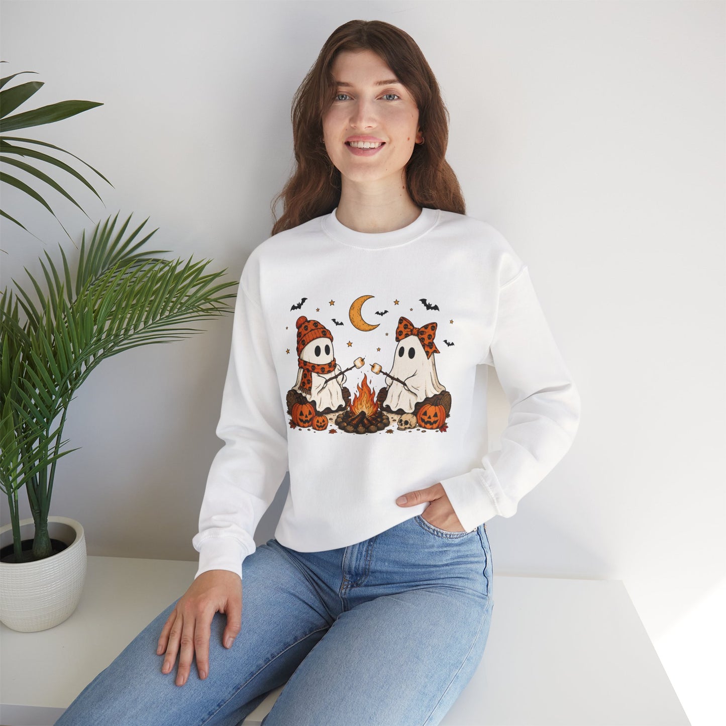 Halloween Ghost Campfire Sweatshirt – Cute Spooky Pumpkin Graphic Crewneck
