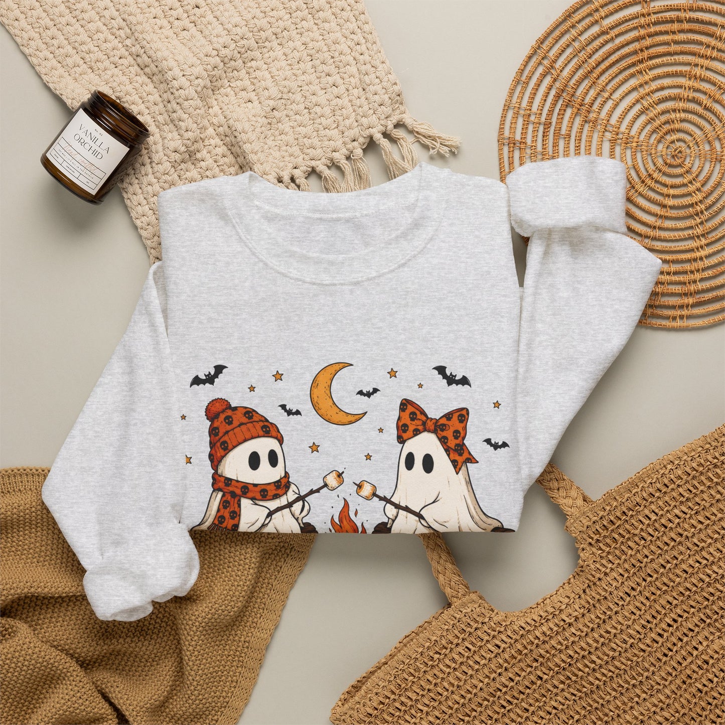 Halloween Ghost Campfire Sweatshirt – Cute Spooky Pumpkin Graphic Crewneck